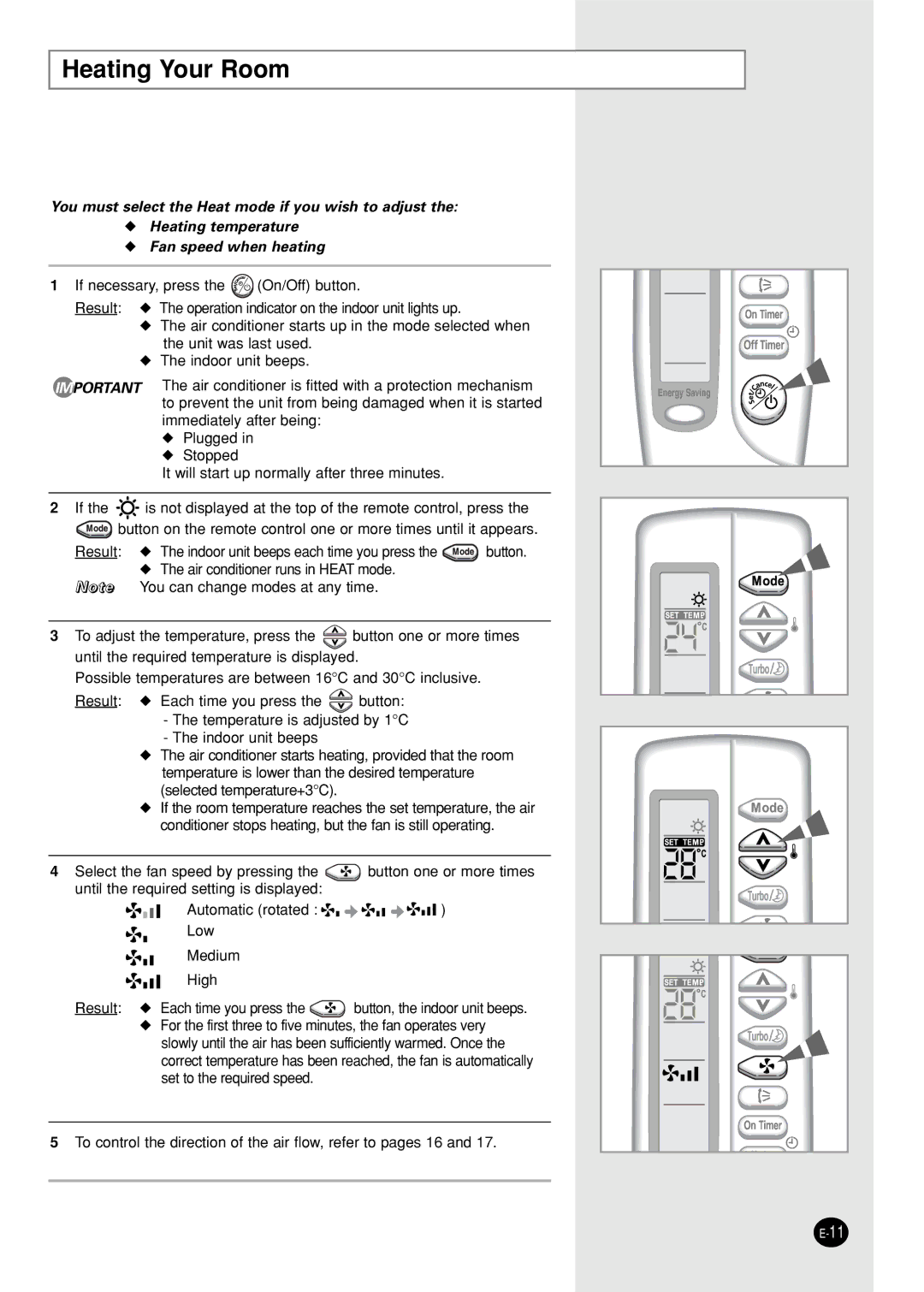 Samsung SH05ZZ8/SEK manual Heating Your Room 