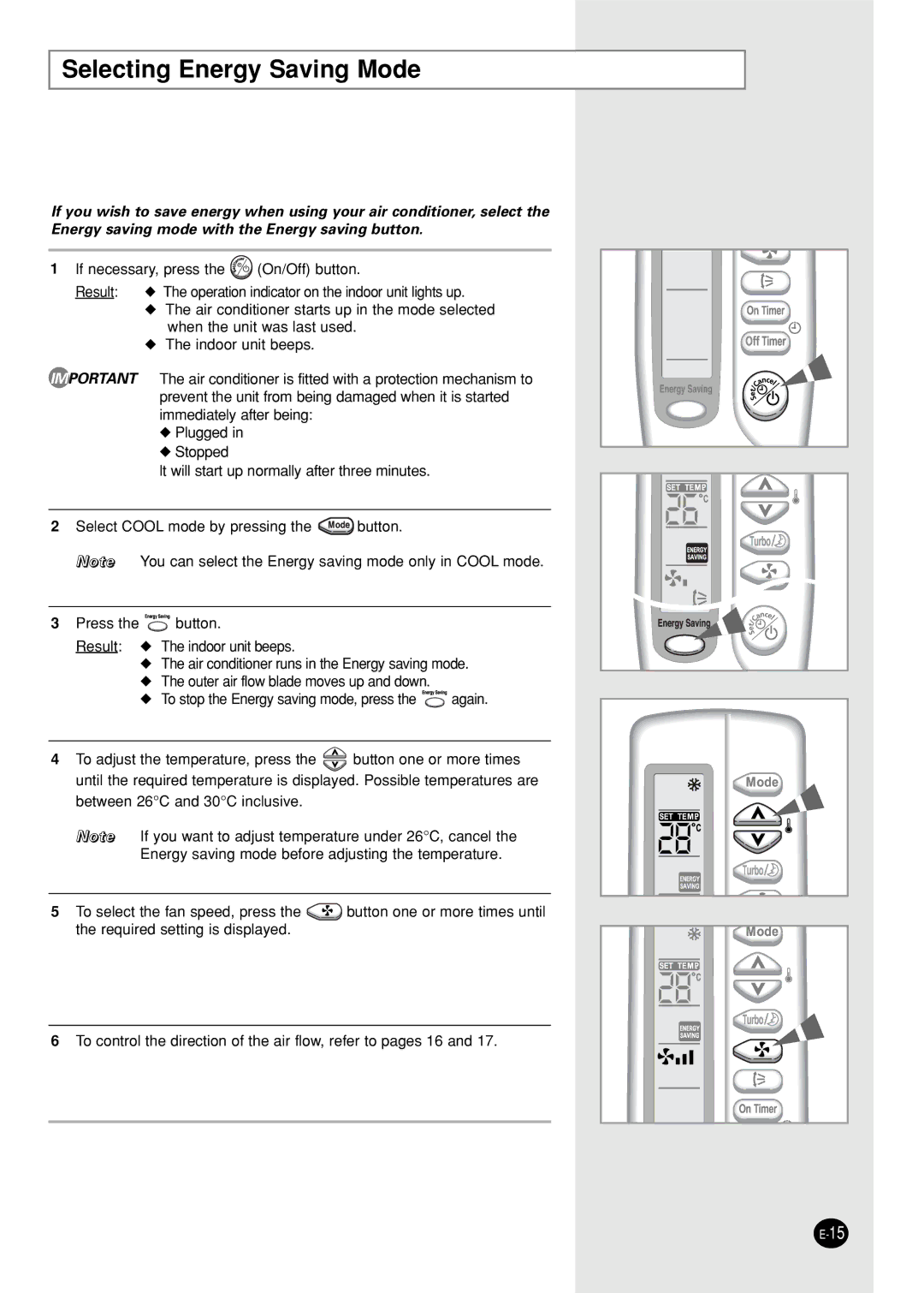 Samsung SH05ZZ8/SEK manual Selecting Energy Saving Mode 