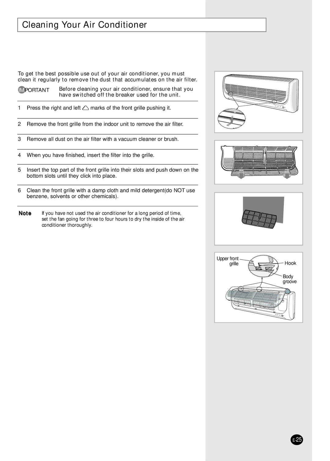 Samsung SH05ZZ8/SEK manual Cleaning Your Air Conditioner, Have switched off the breaker used for the unit 