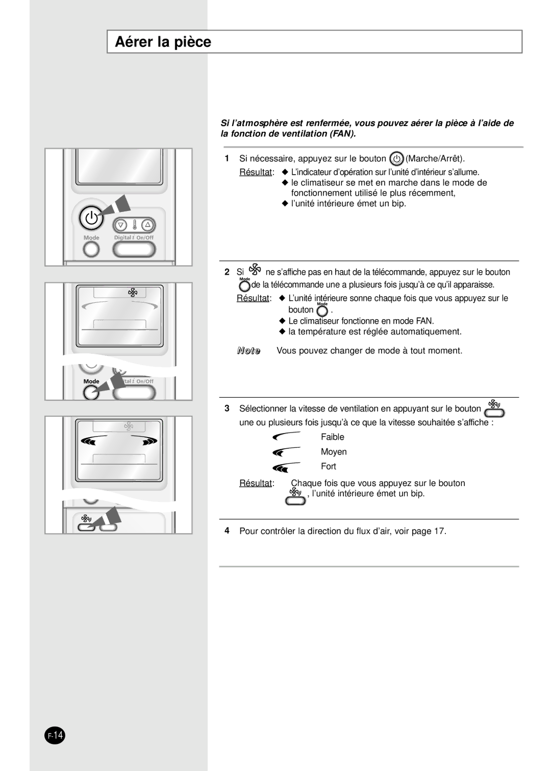 Samsung SH09APGG, SH07APGG, SH07APGAG manual Aérer la pièce 