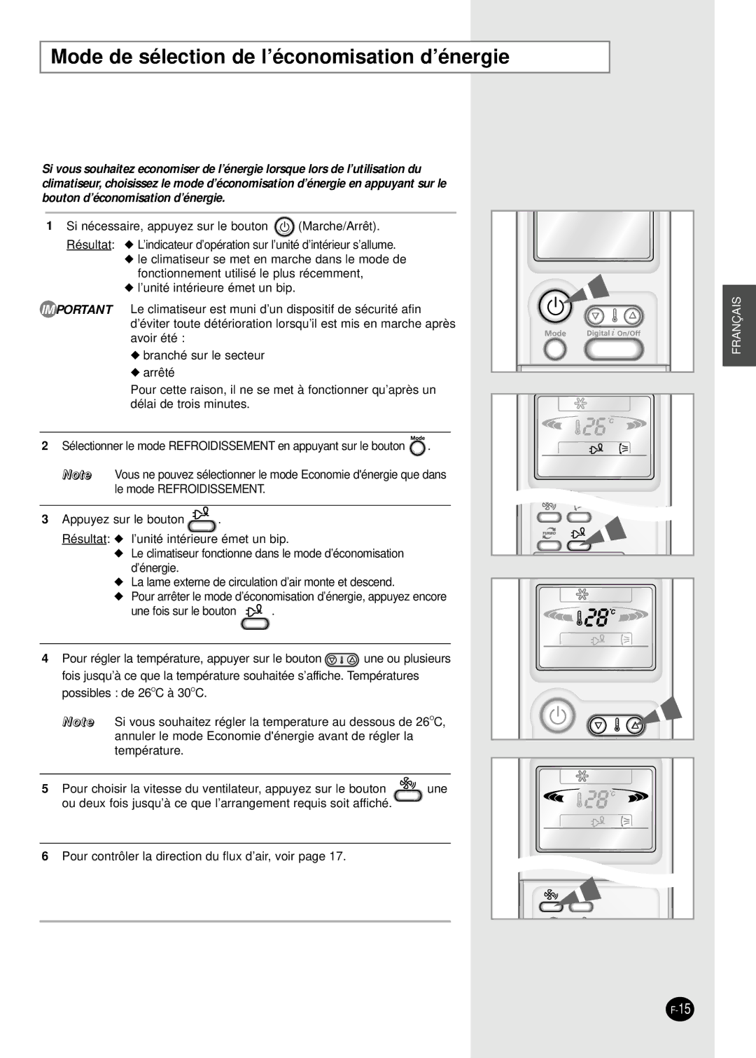 Samsung SH07APGG, SH09APGG, SH07APGAG manual Mode de sélection de l’économisation d’énergie 