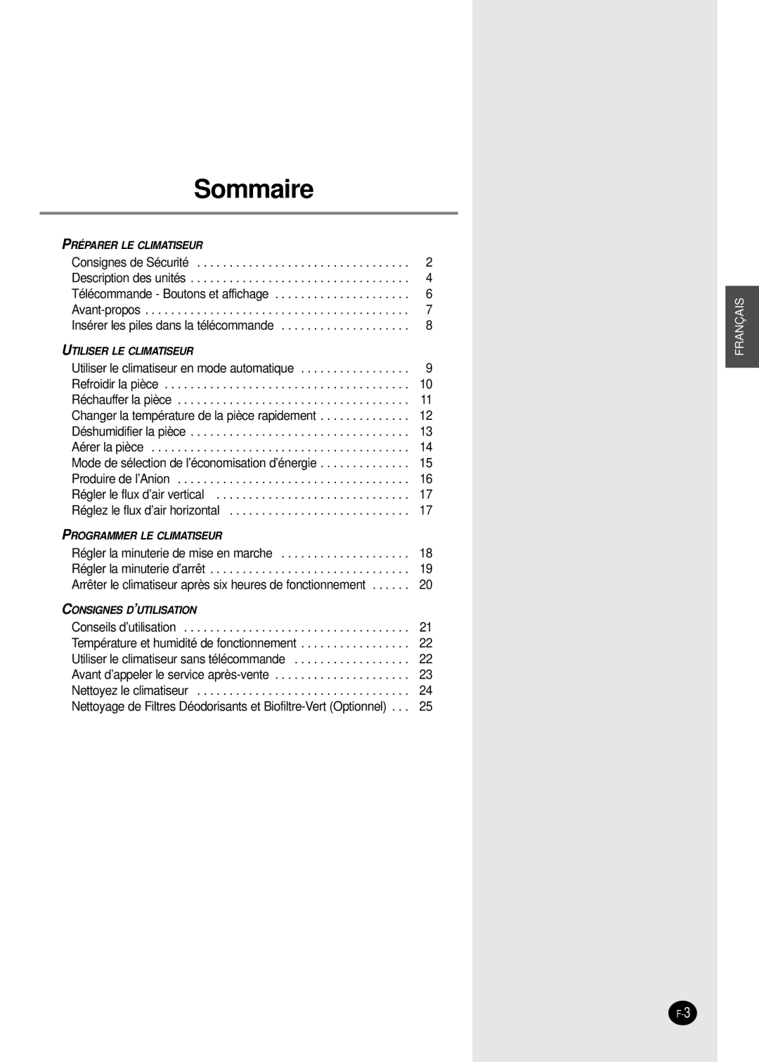 Samsung SH07APGG, SH09APGG, SH07APGAG manual Sommaire 