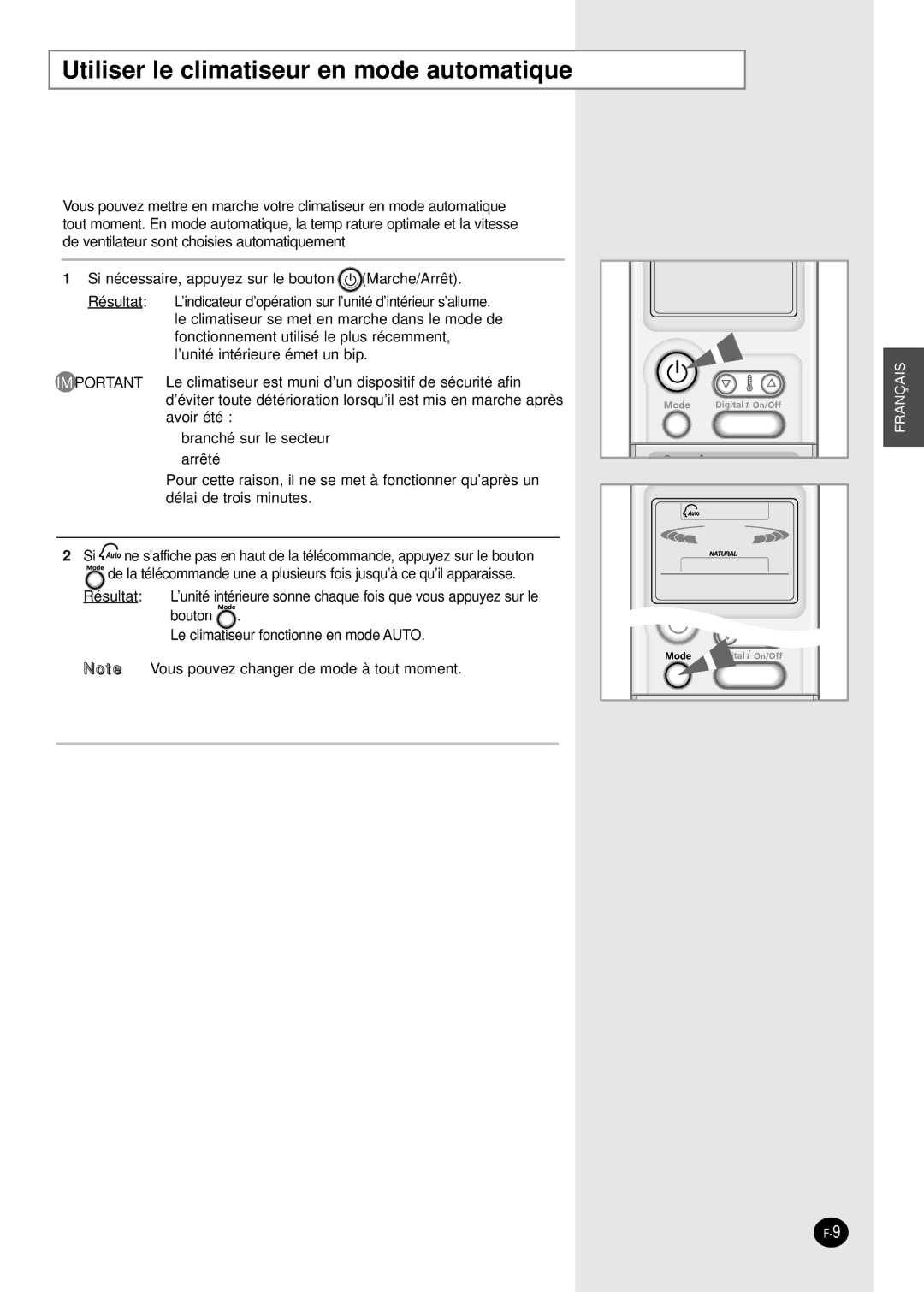 Samsung SH07APGG, SH09APGG, SH07APGAG manual Utiliser le climatiseur en mode automatique 