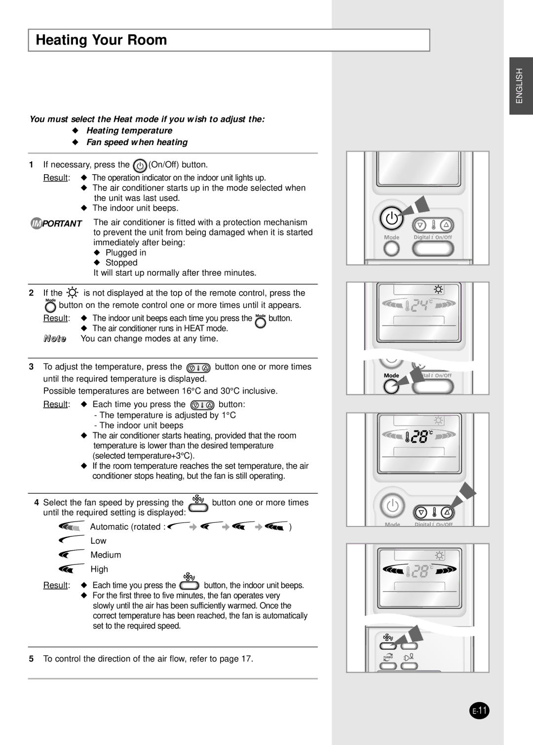 Samsung SH09APGG, SH07APGG, SH07APGAG manual Heating Your Room 