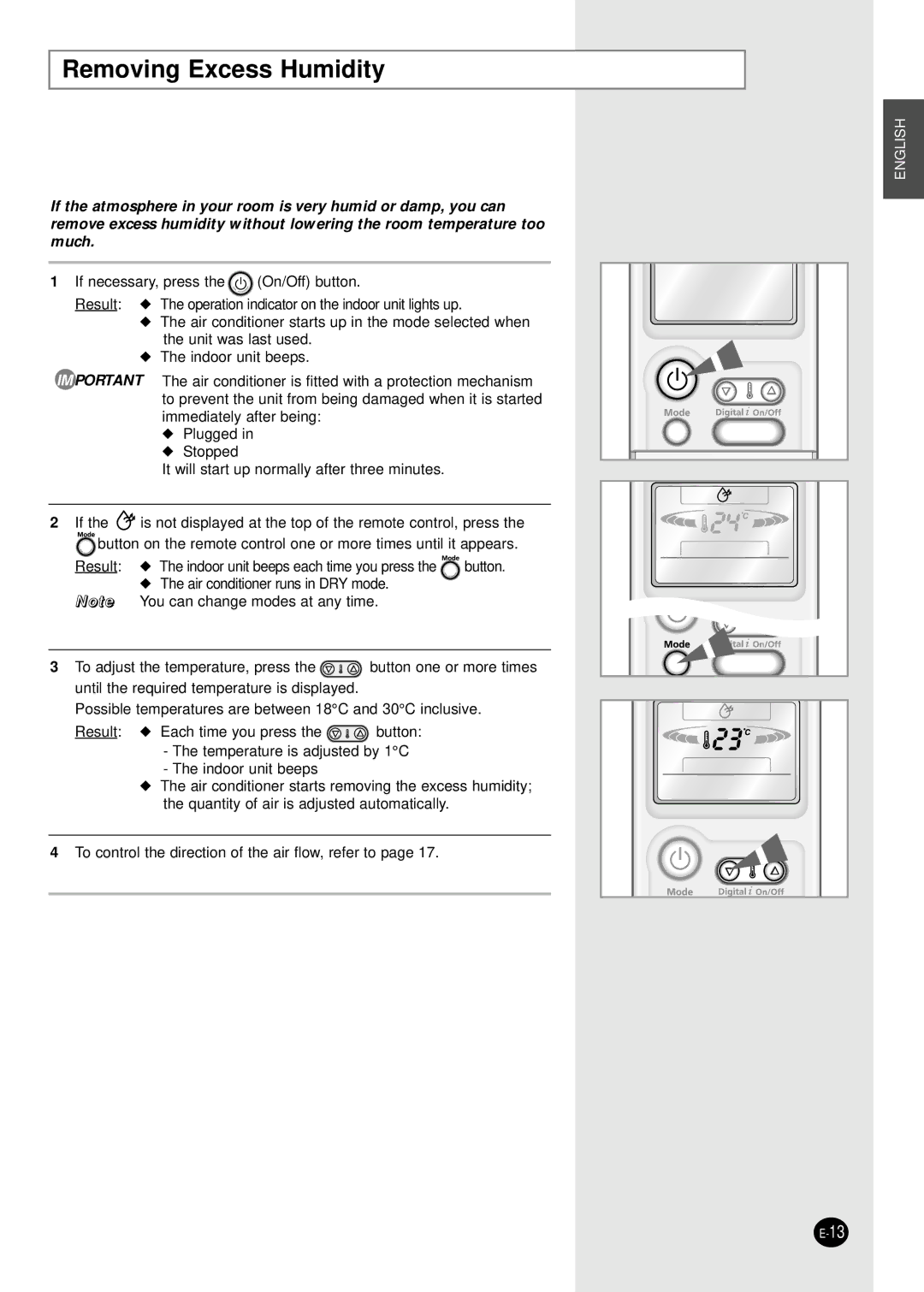 Samsung SH09APGG, SH07APGG, SH07APGAG manual Removing Excess Humidity 