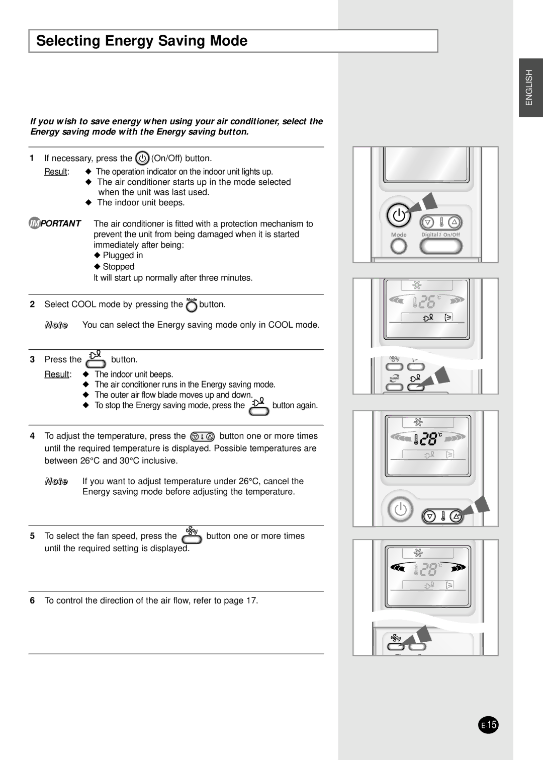 Samsung SH07APGG, SH09APGG, SH07APGAG manual Selecting Energy Saving Mode 