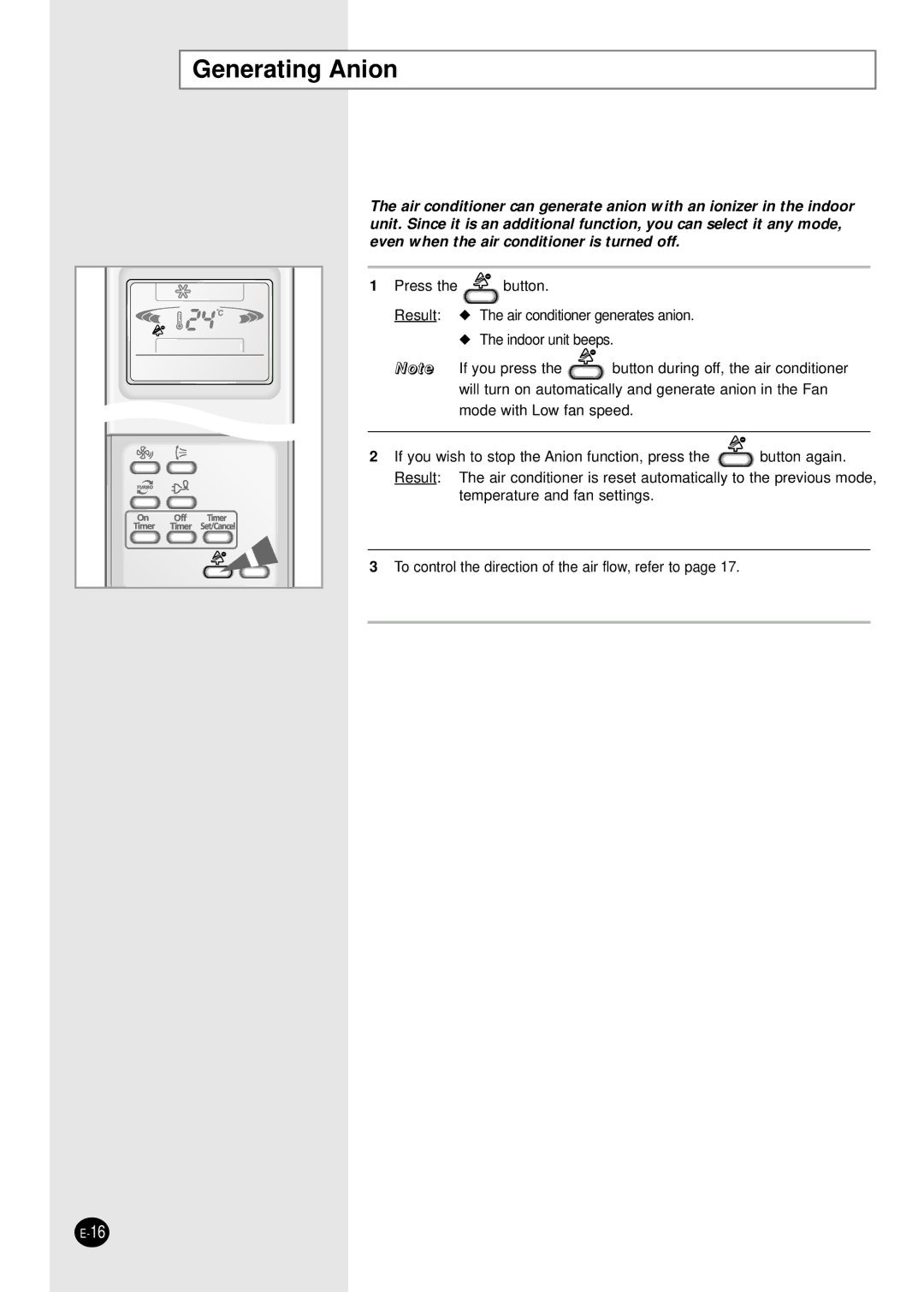 Samsung SH07APGAG, SH09APGG, SH07APGG manual Generating Anion 