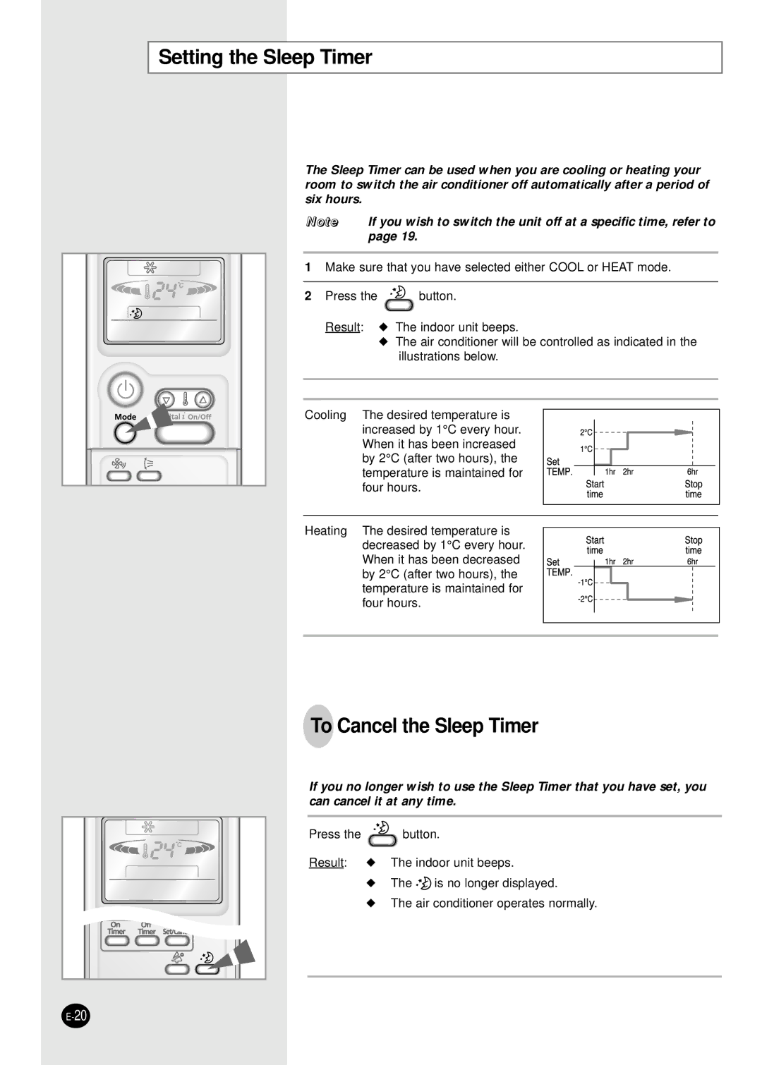 Samsung SH09APGG, SH07APGG, SH07APGAG manual Setting the Sleep Timer, To Cancel the Sleep Timer 