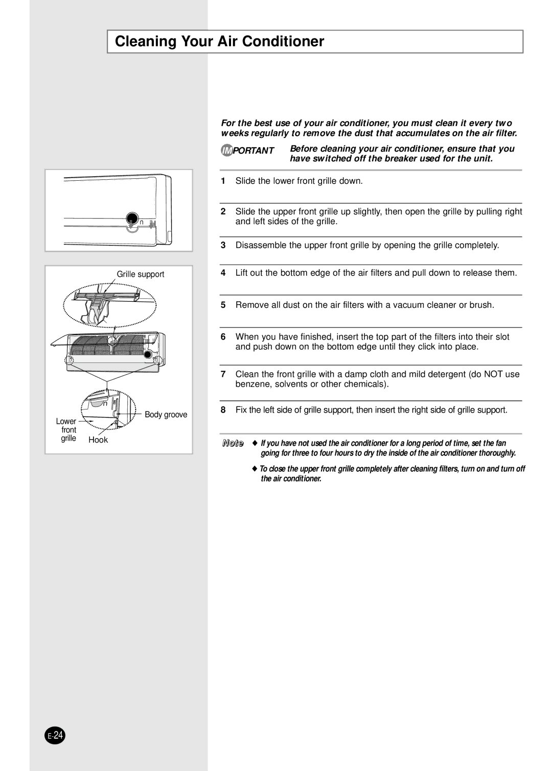 Samsung SH09APGG, SH07APGG, SH07APGAG manual Cleaning Your Air Conditioner 