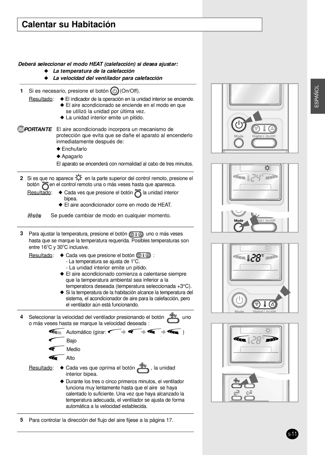 Samsung SH07APG, SH09APGG, SH24AP6X, SH18AP0G, SH12APGXG, SH12APGG, SH18AP0XG, SH09APGX manual Calentar su Habitación 