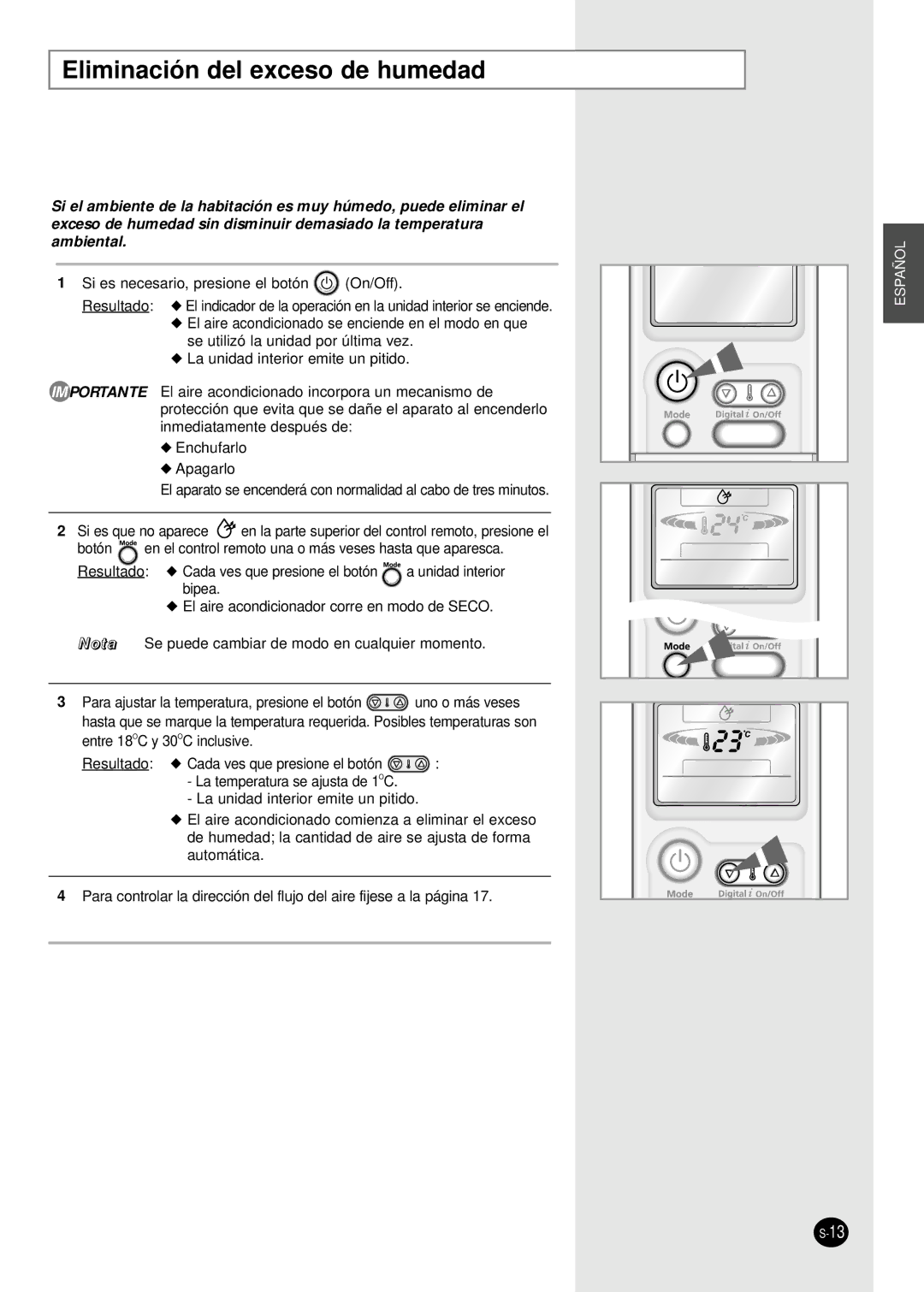 Samsung SH09APGX, SH07APG, SH18AP0X, SH09APGG, SH24AP6X, SH18AP0G, SH12APGXG, SH12APGG manual Eliminación del exceso de humedad 