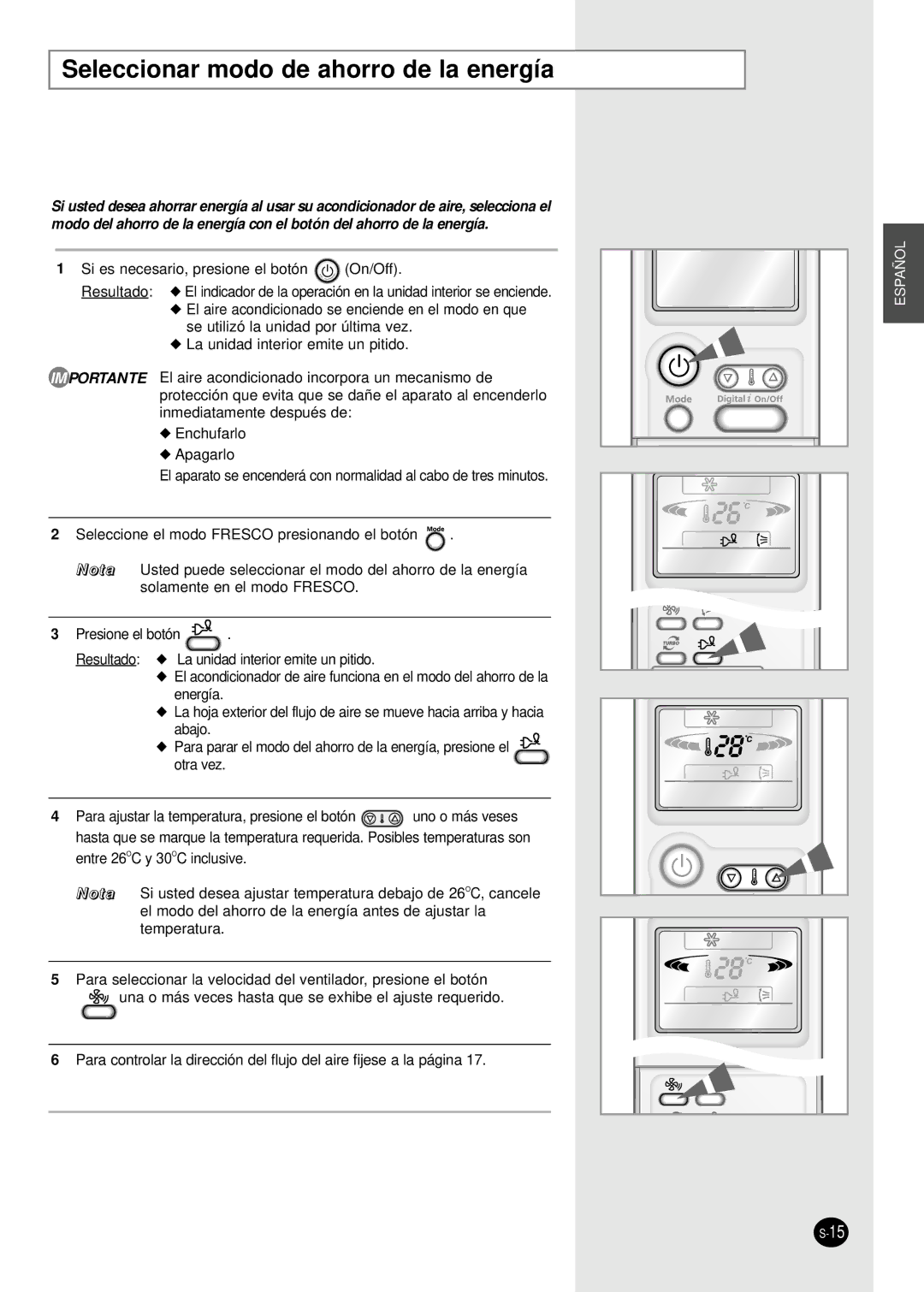 Samsung SH07APG, SH18AP0X, SH09APGG, SH24AP6X, SH18AP0G, SH12APGXG, SH12APGG Seleccionar modo de ahorro de la energía 