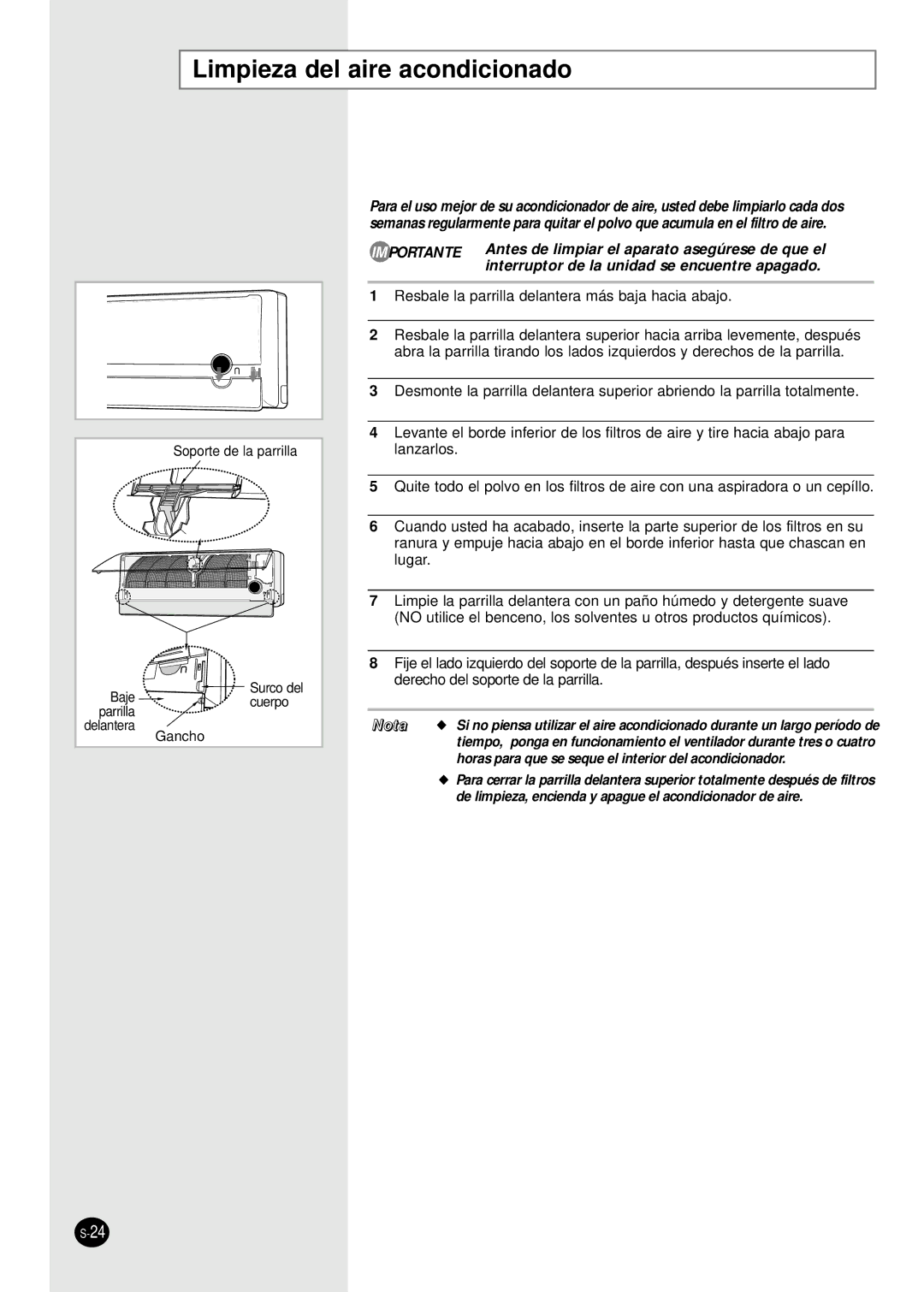 Samsung SH18AP0XG, SH07APG, SH09APG Limpieza del aire acondicionado, Horas para que se seque el interior del acondicionador 