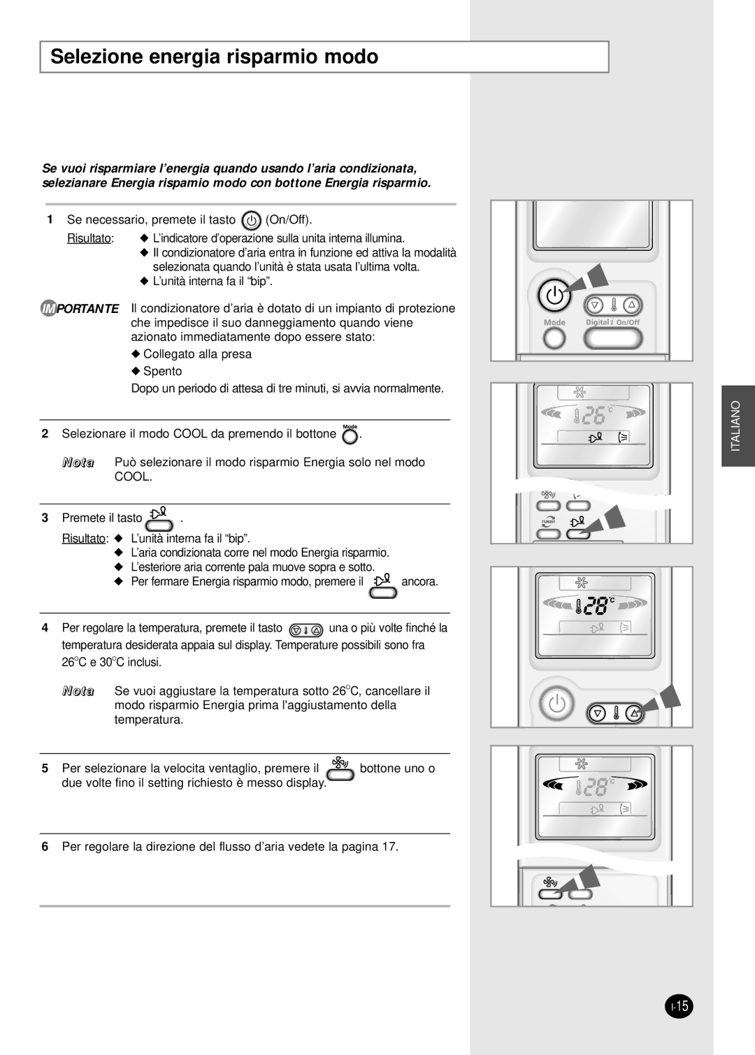 Samsung SH12APGX, SH18AP0X, SH09APGXG, SH24AP6X, SH24AP6G, SH07APGX manual Selezione energia risparmio modo 