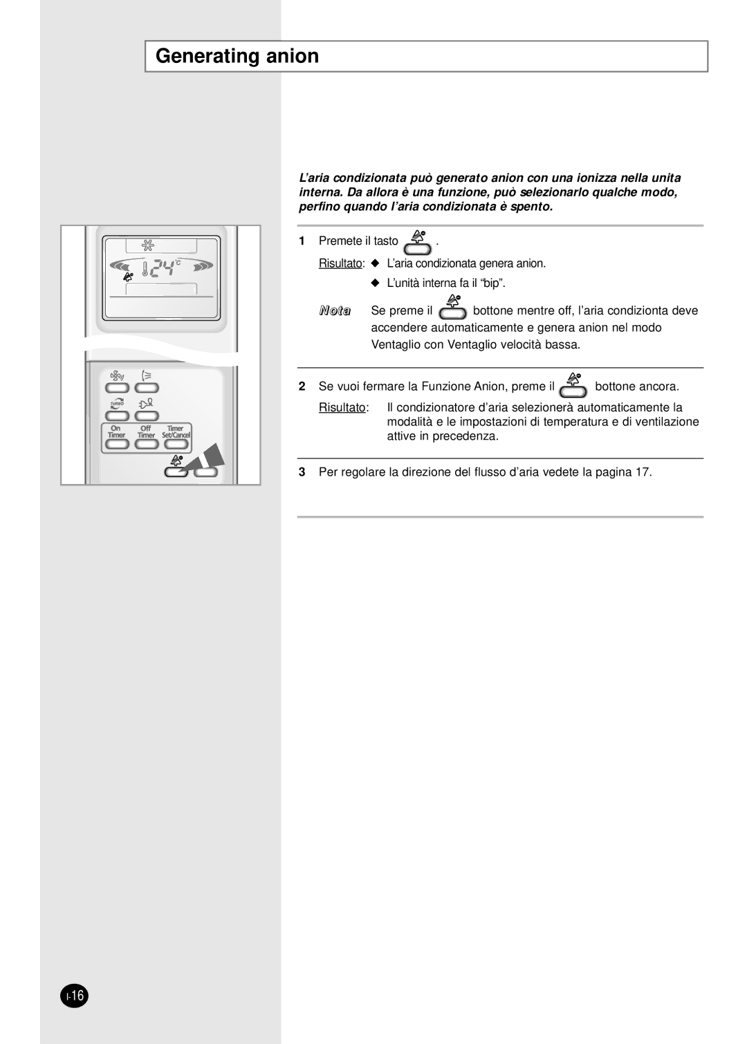 Samsung SH09APGXG, SH18AP0X, SH12APGX, SH24AP6X, SH24AP6G, SH07APGX manual Generating anion 