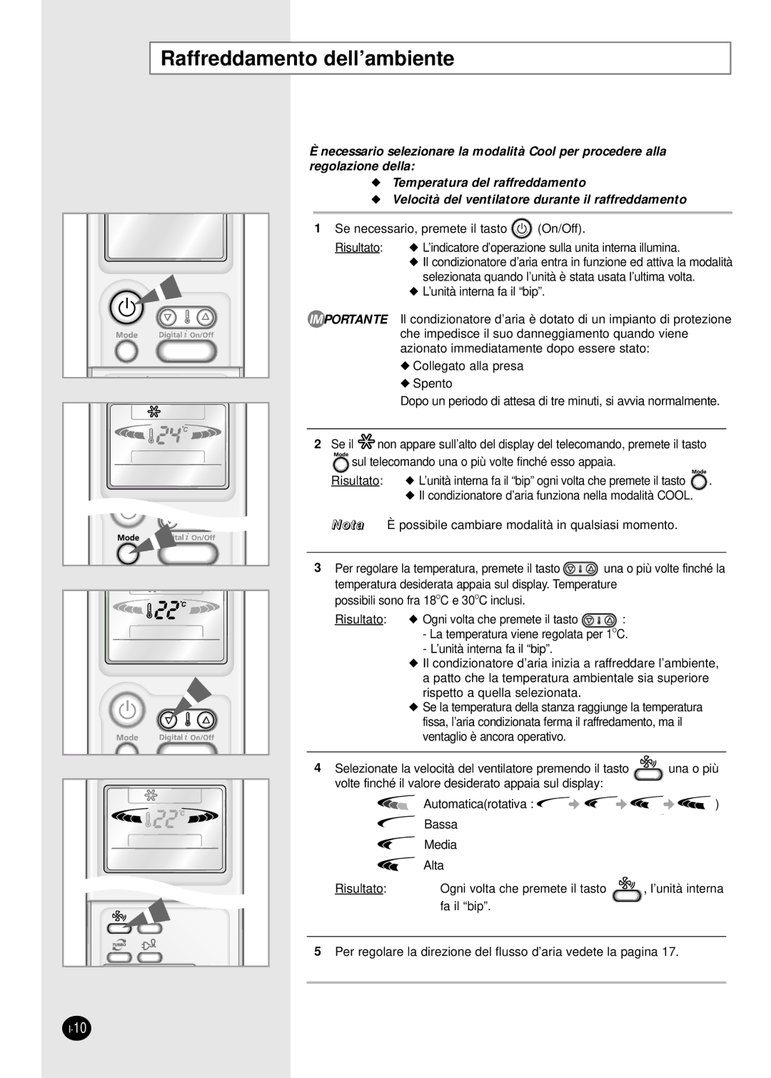 Samsung SH07APGAG, SH07APGAXG manual Raffreddamento dell’ambiente 