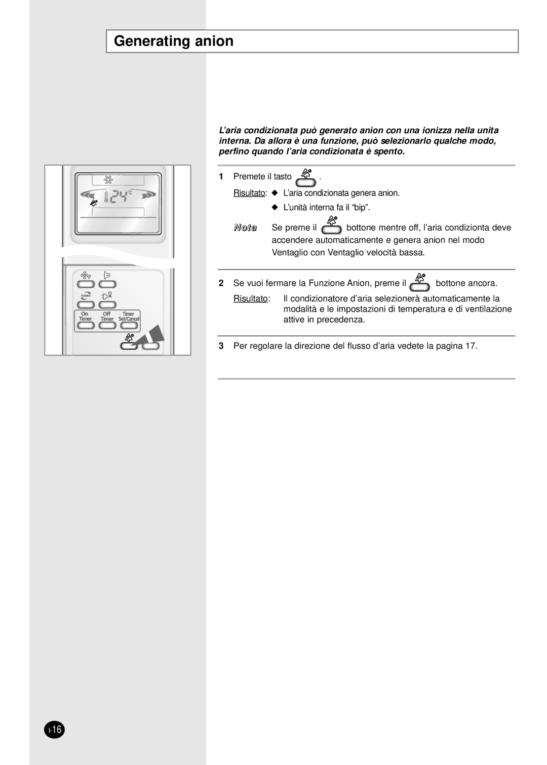 Samsung SH07APGAXG, SH07APGAG manual Generating anion 