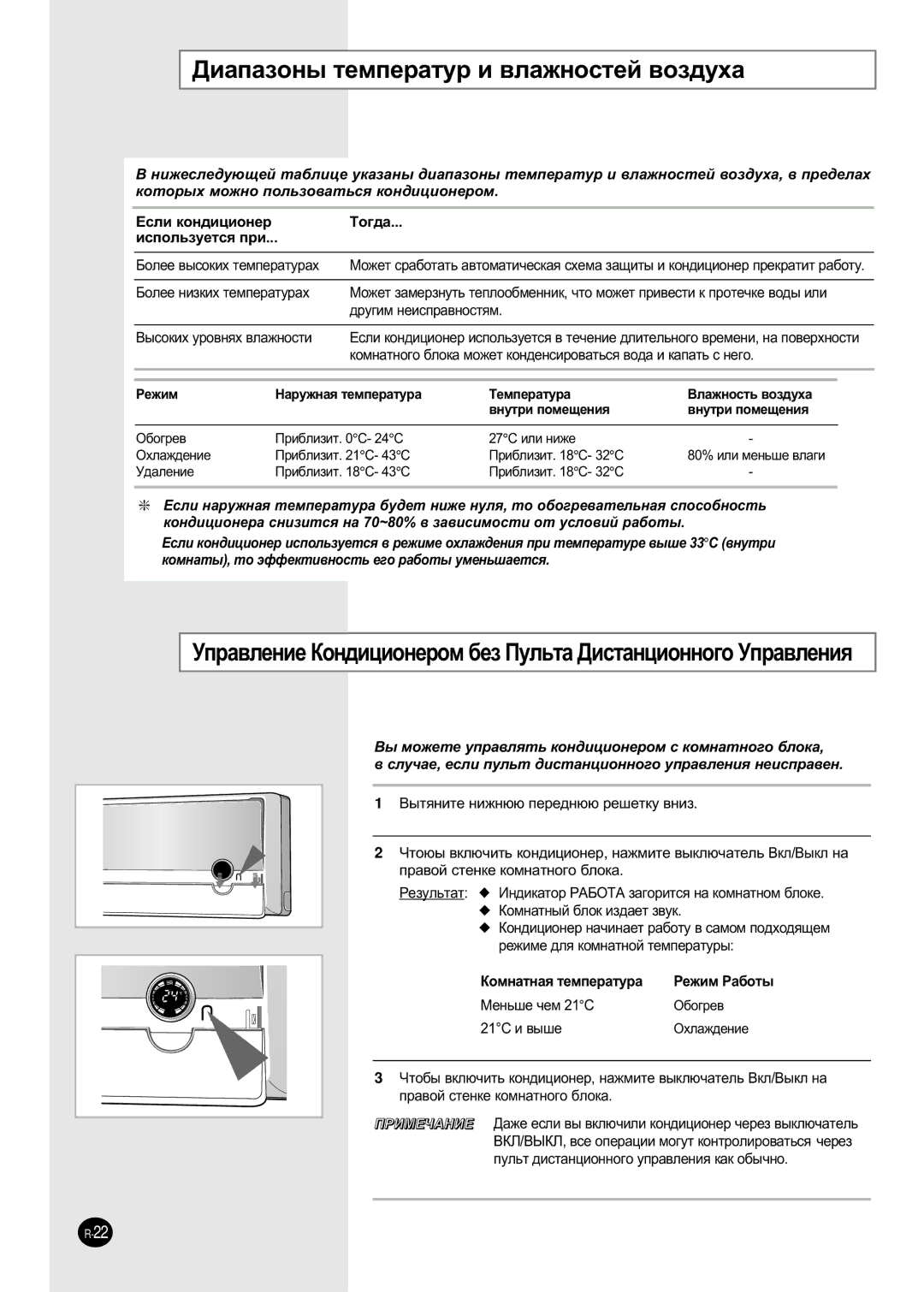 Samsung SH07ZP2DX/XFO, SH07APGDX ÑË‡Ô‡ÁÓÌ˚ ÚÂÏÔÂ‡ÚÛ Ë ‚Î‡ÊÌÓÒÚÂÈ ‚ÓÁ‰Ûı‡, 27C ËÎË Ìëêâ, ‡‚ÓÈ Òúâìíâ ÍÓÏÌ‡ÚÌÓ„Ó ·ÎÓÍ‡ 