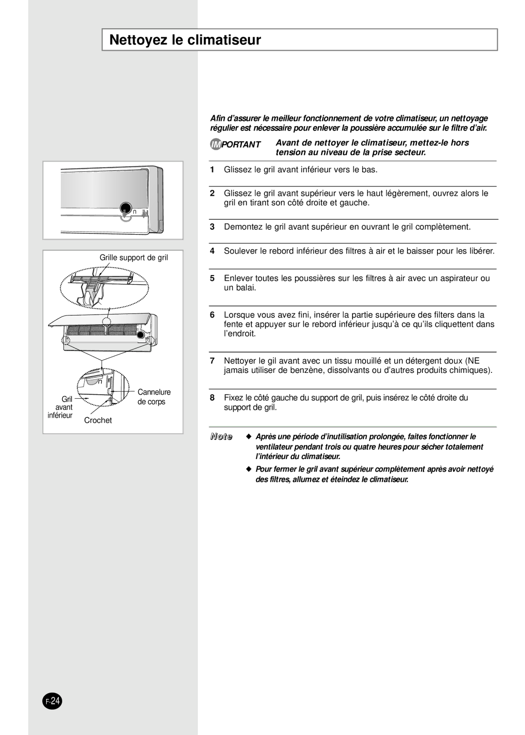 Samsung SH07APGDX, SH18AP0DX, SH09APGDX, SH24AP6DX manual Nettoyez le climatiseur, Tension au niveau de la prise secteur 