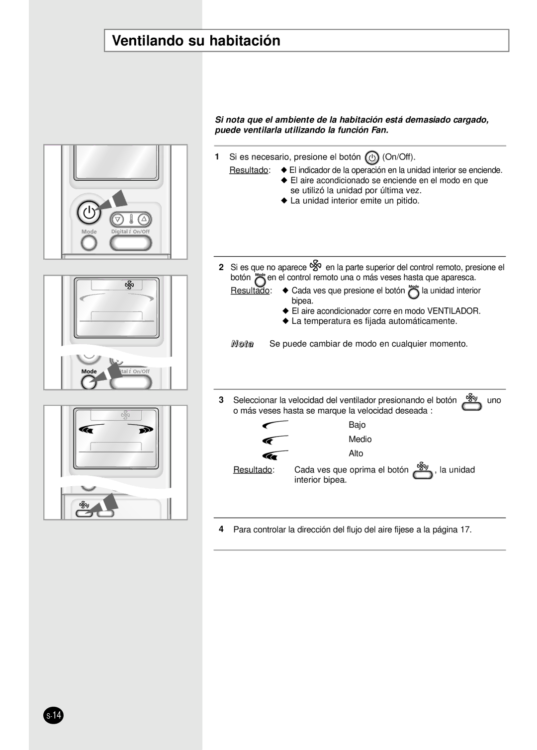 Samsung SH07APGDX, SH18AP0DX, SH09APGDX, SH24AP6DX, SH12APGDX manual Ventilando su habitación 