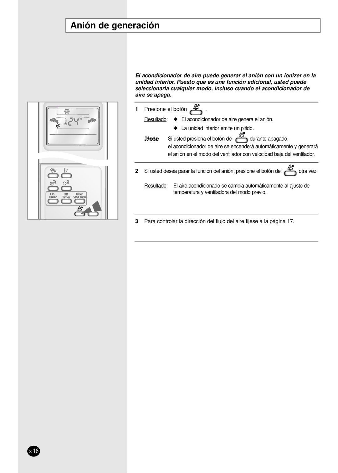 Samsung SH12APGDX, SH07APGDX, SH18AP0DX, SH09APGDX, SH24AP6DX manual Anión de generación 