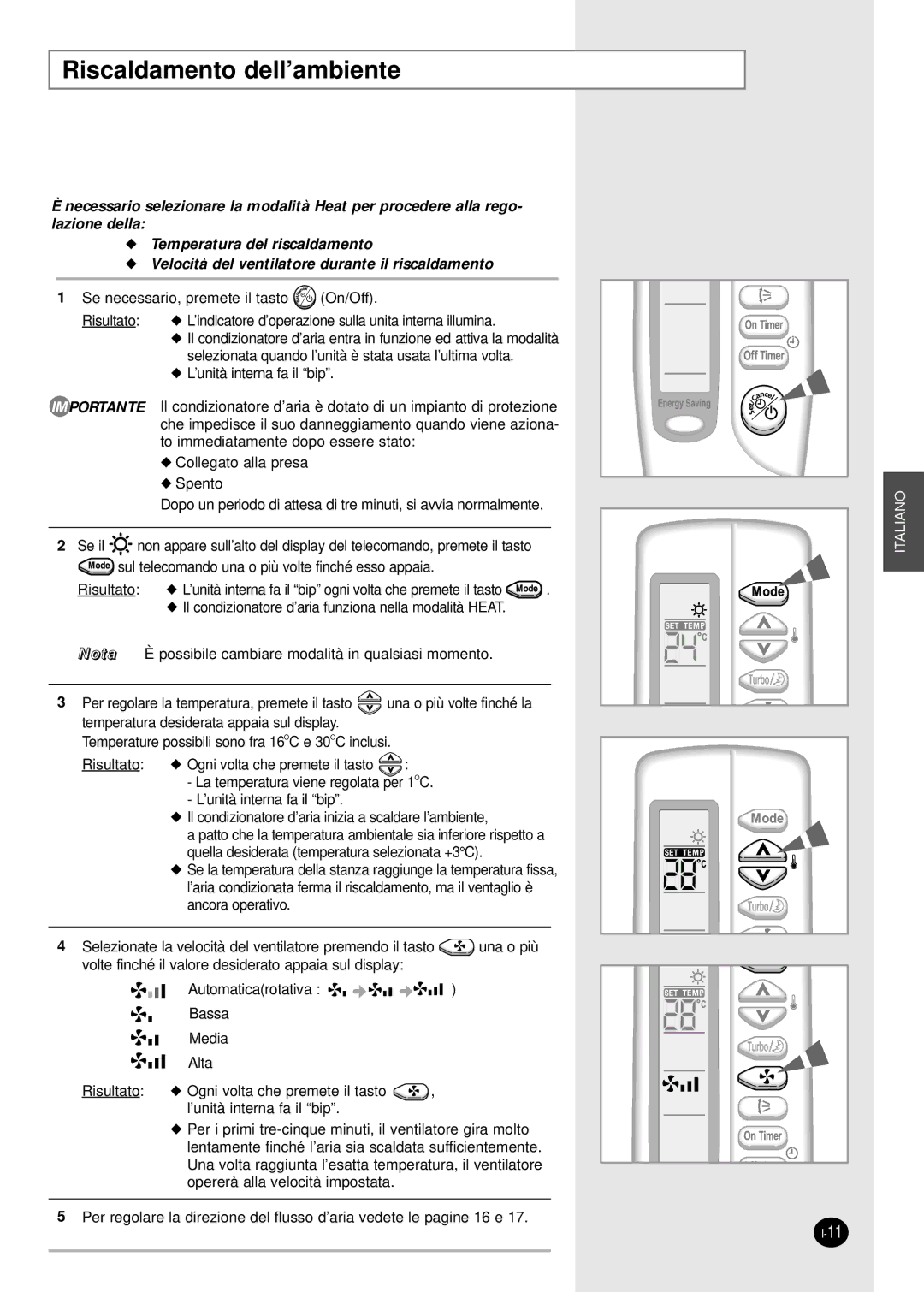 Samsung SH09AS2, SH07AS2AX manual Riscaldamento dell’ambiente 