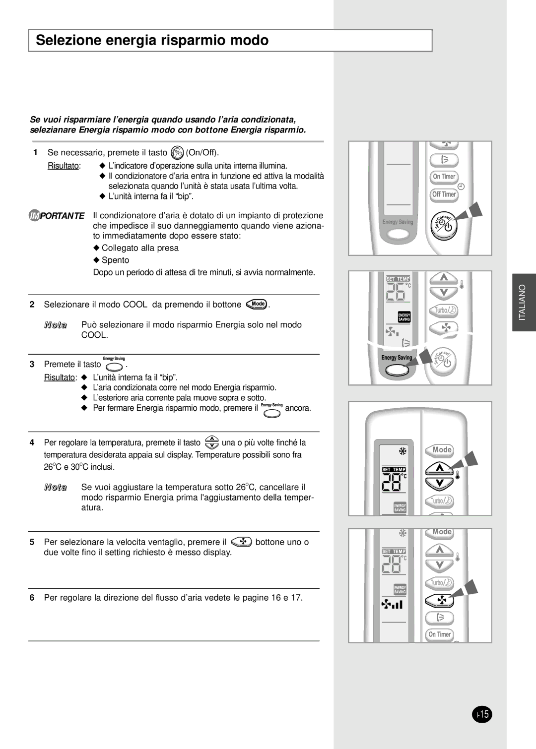 Samsung SH07AS2AX, SH09AS2 manual Selezione energia risparmio modo 