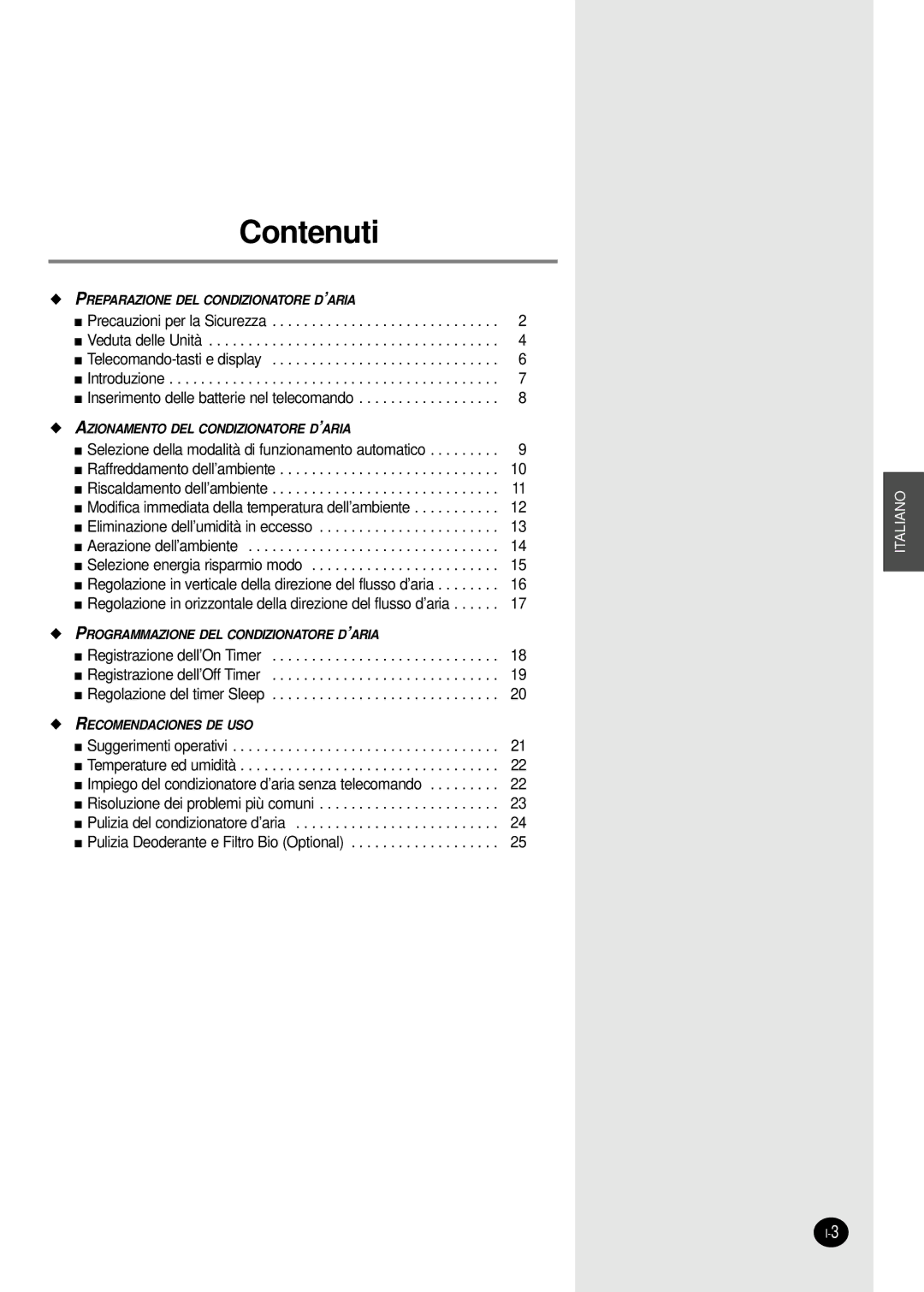 Samsung SH07AS2AX, SH09AS2 manual Contenuti 