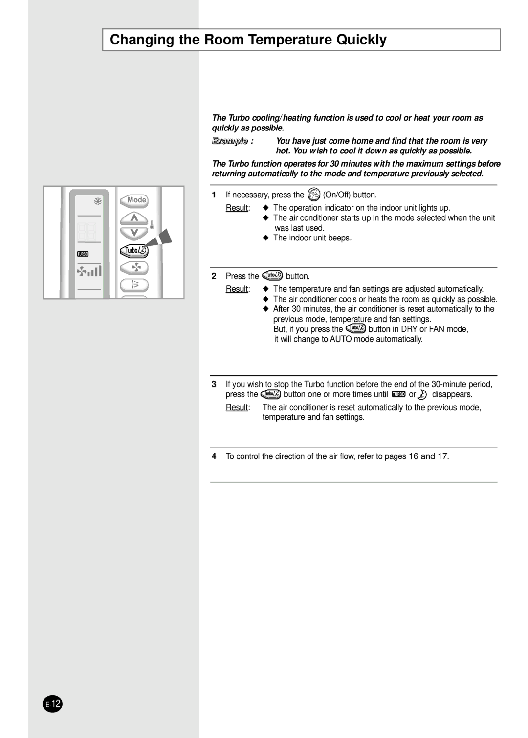 Samsung SH07AS2AX, SH09AS2G manual Changing the Room Temperature Quickly 