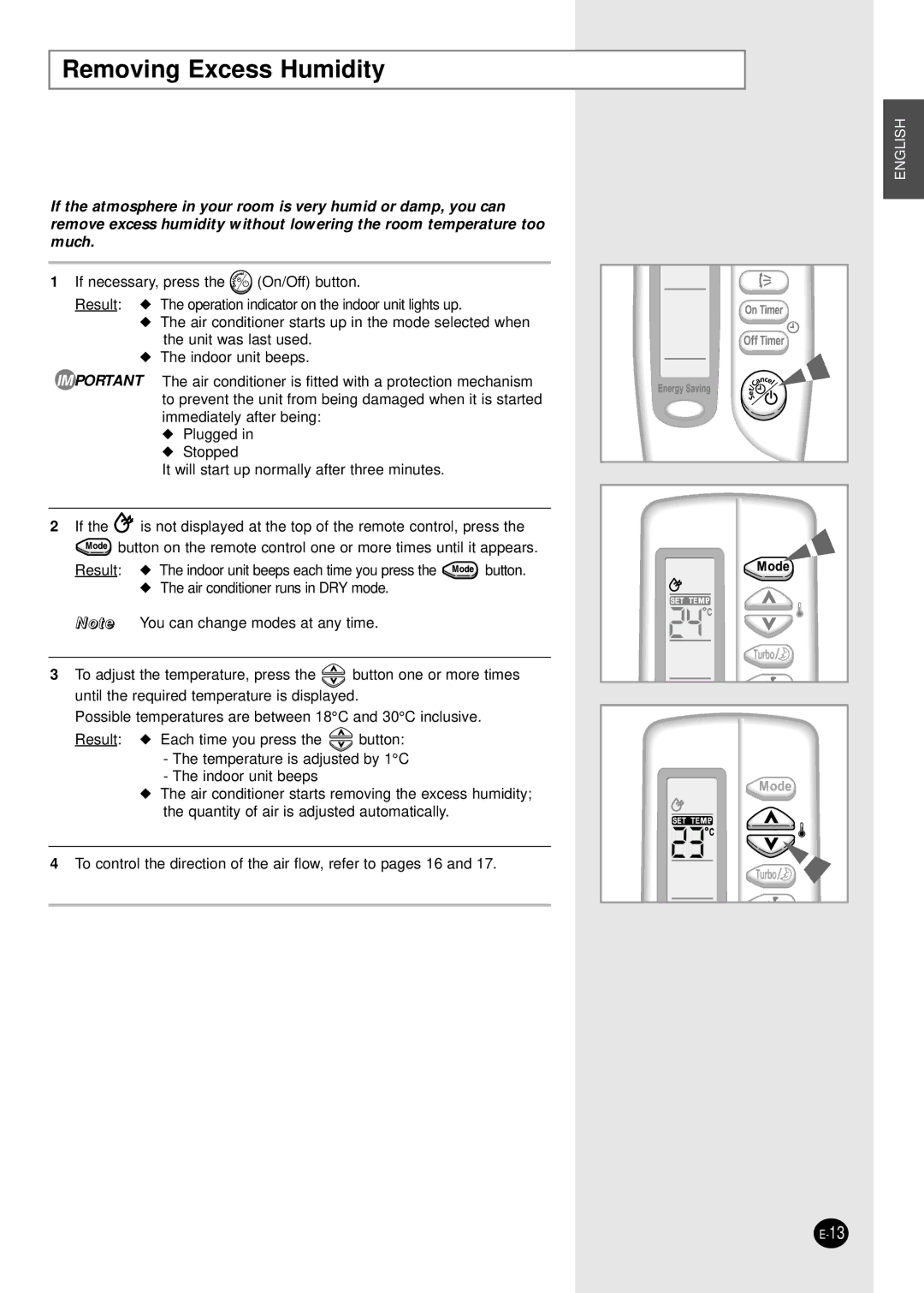 Samsung SH09AS2G, SH07AS2AX manual Removing Excess Humidity 