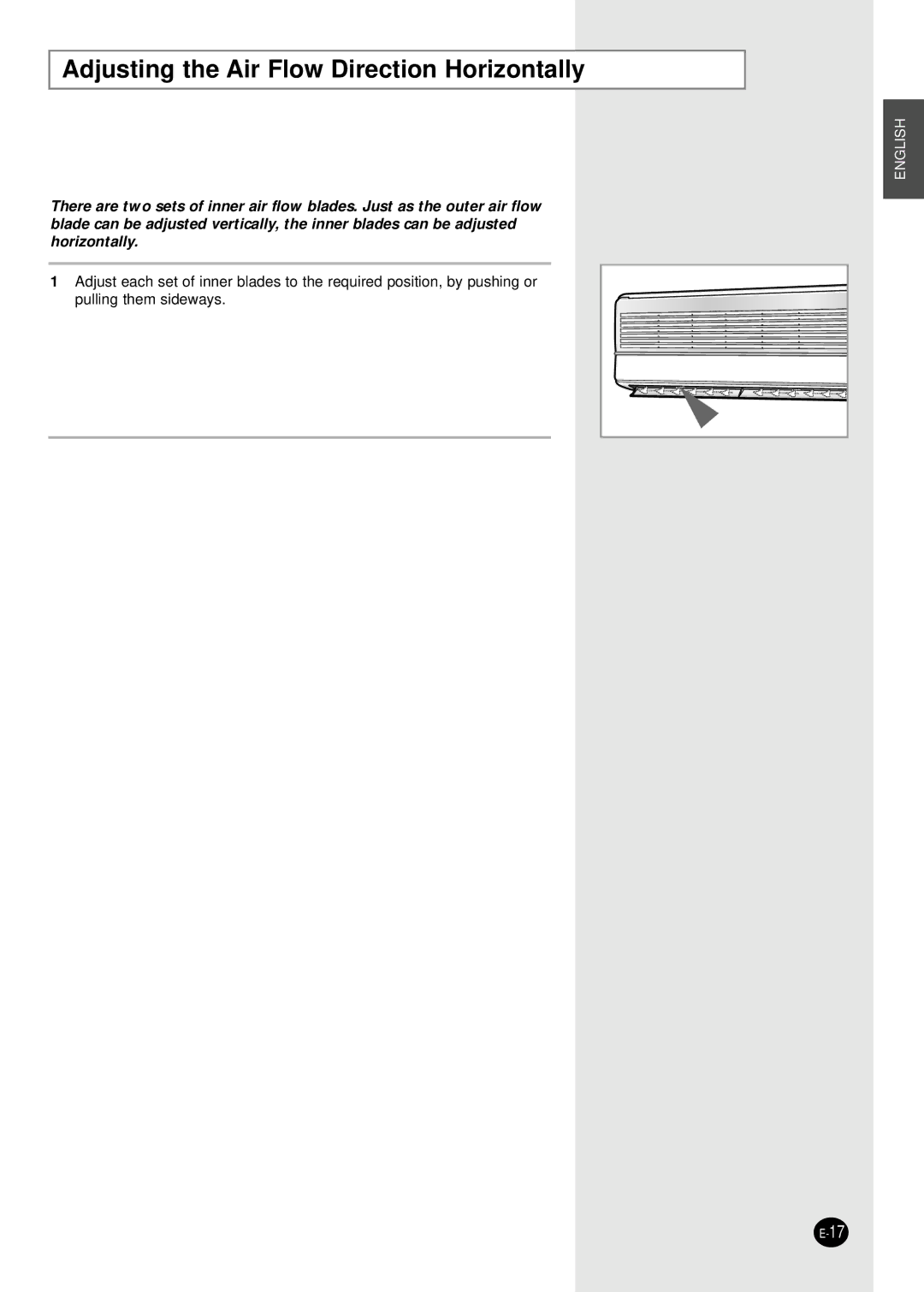 Samsung SH09AS2G, SH07AS2AX manual Adjusting the Air Flow Direction Horizontally 