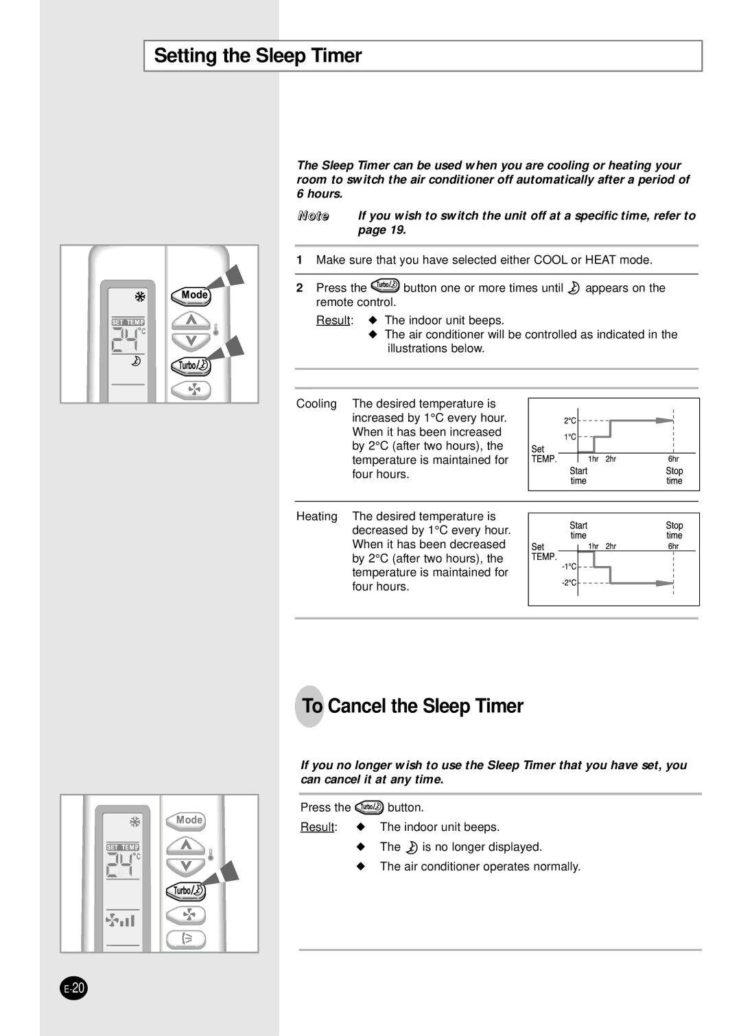 Samsung SH07AS2AX, SH09AS2G manual Setting the Sleep Timer, To Cancel the Sleep Timer 