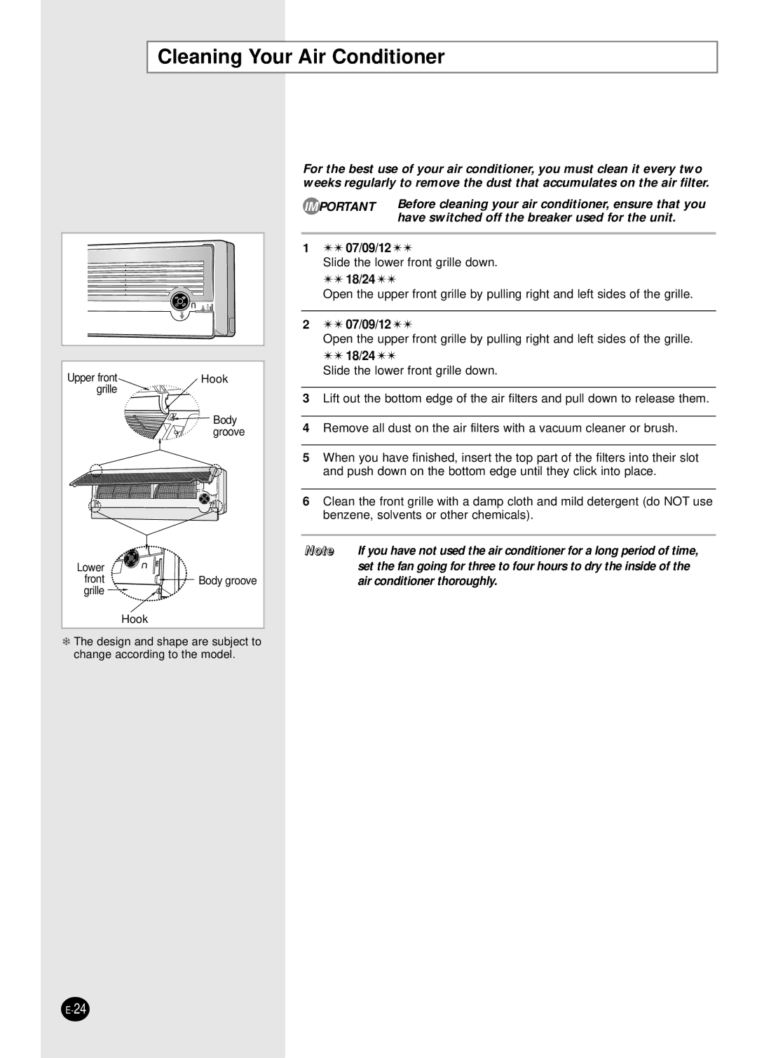 Samsung SH07AS2AX, SH09AS2G manual Cleaning Your Air Conditioner 