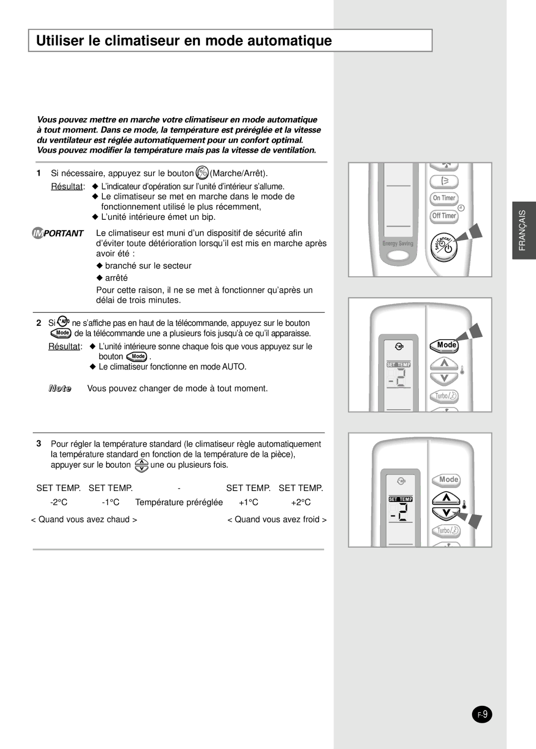 Samsung SH07AWHX manual Utiliser le climatiseur en mode automatique 