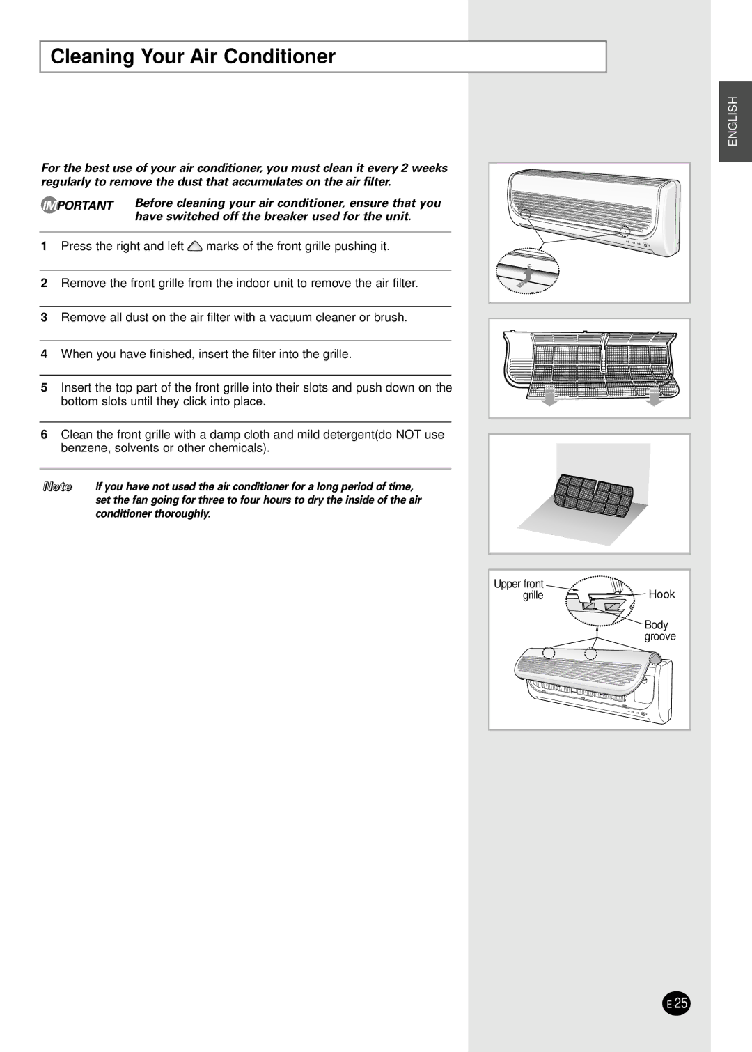 Samsung SH07AWHX manual Cleaning Your Air Conditioner, Have switched off the breaker used for the unit 