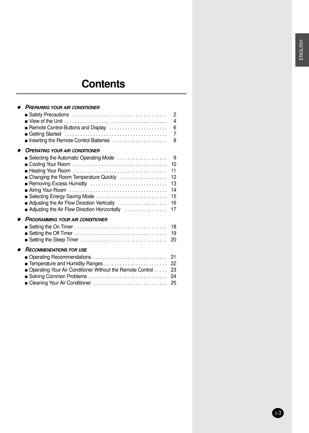 Samsung SH07AWHX manual Contents 