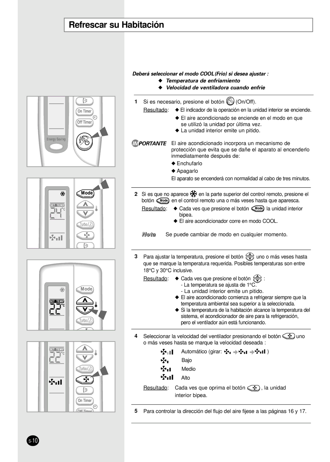 Samsung SH07AWHX manual Refrescar su Habitación 