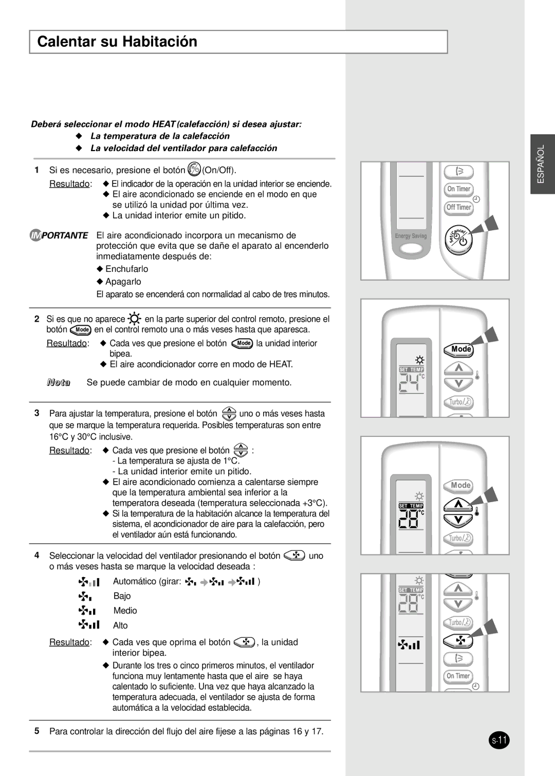 Samsung SH07AWHX manual Calentar su Habitación 