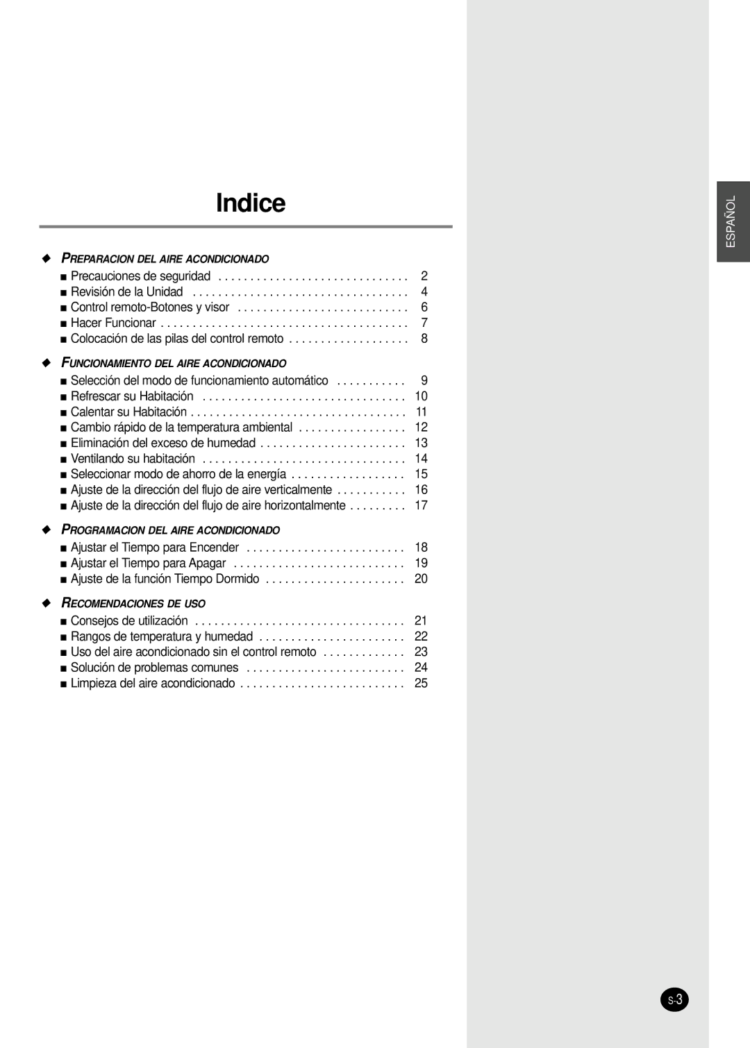 Samsung SH07AWHX manual Indice 