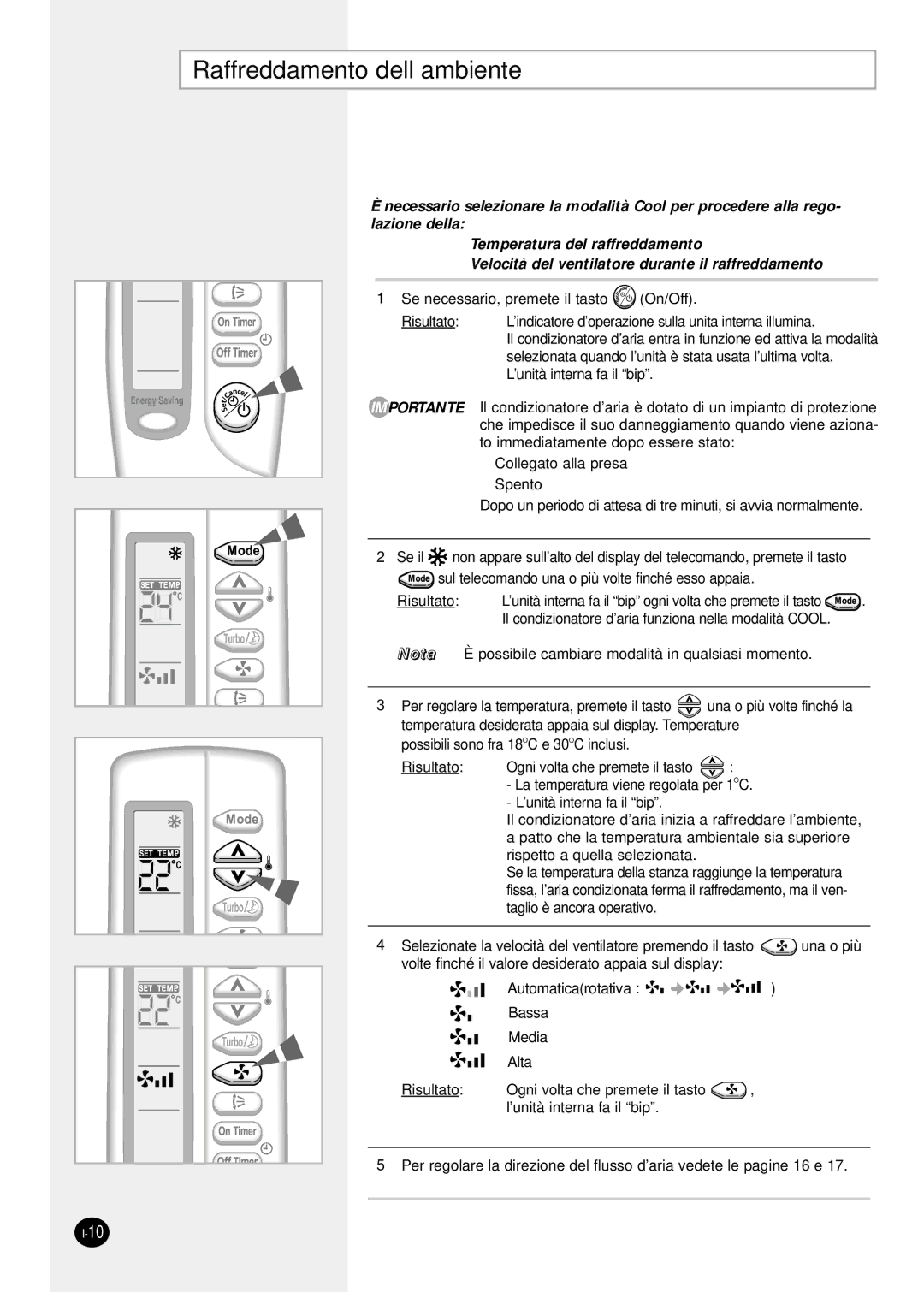 Samsung SH07ZS8X, SH09ZS8X, SH12ZSGX manual Raffreddamento dell’ambiente 