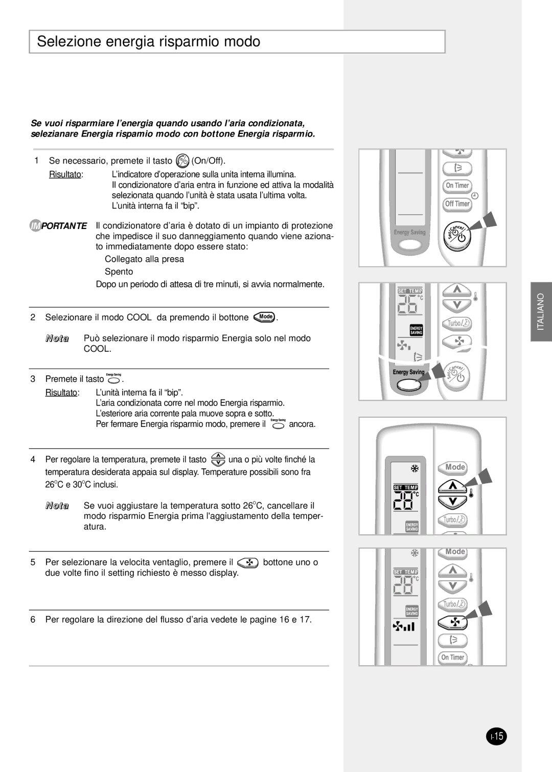 Samsung SH07ZS8X, SH09ZS8X, SH12ZSGX manual Selezione energia risparmio modo 