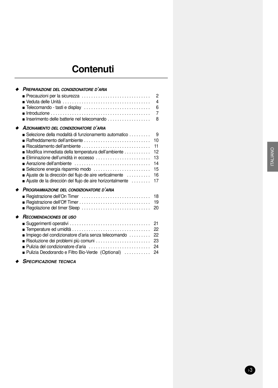 Samsung SH07ZS8X, SH09ZS8X, SH12ZSGX manual Contenuti 