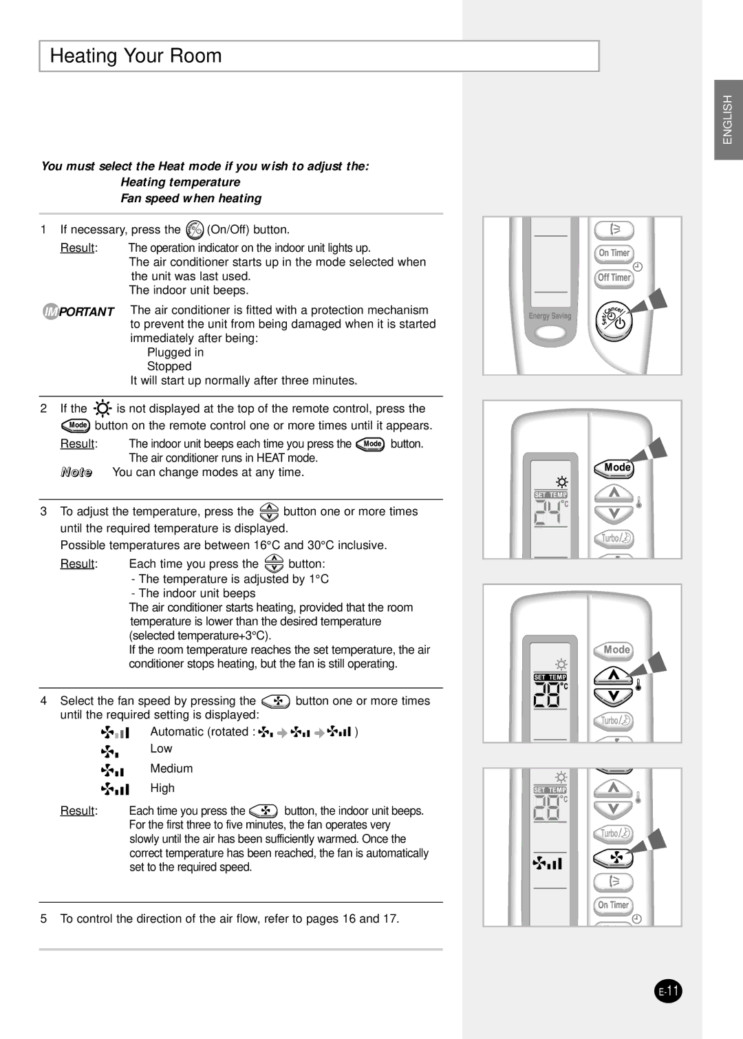 Samsung SH12ZSGX, SH07ZS8X, SH09ZS8X manual Heating Your Room 