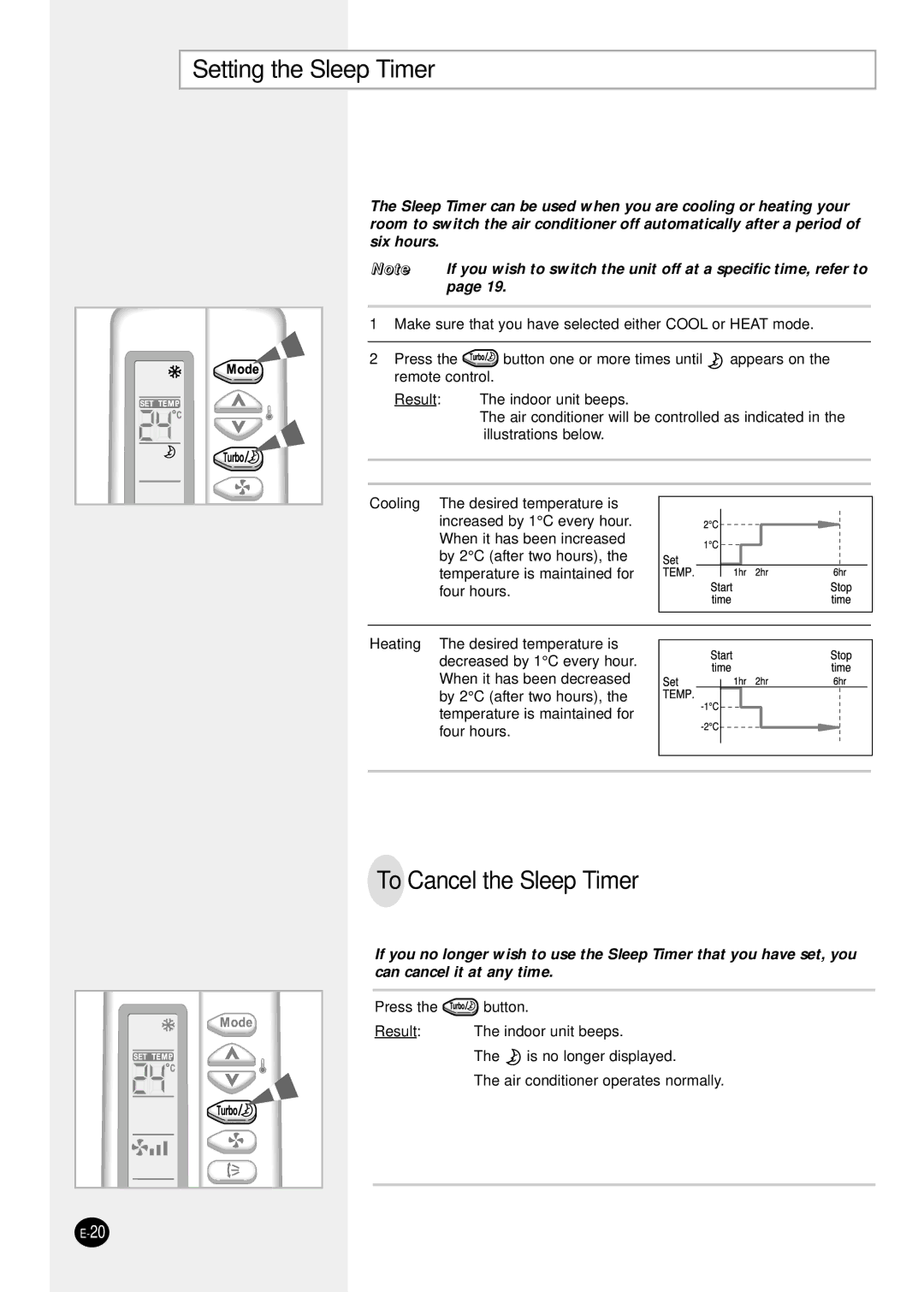 Samsung SH09ZS8X, SH07ZS8X, SH12ZSGX manual Setting the Sleep Timer, To Cancel the Sleep Timer 