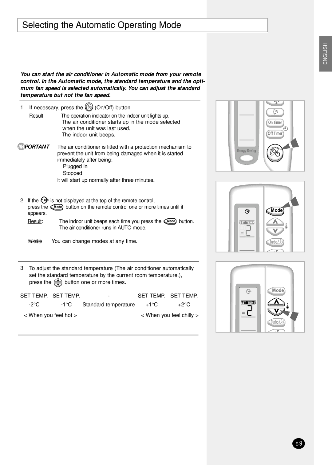 Samsung SH07ZS8X, SH09ZS8X, SH12ZSGX manual Selecting the Automatic Operating Mode 