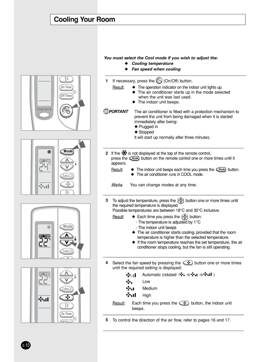 Samsung SH07ZZ8/SER, SH07ZZ8X/SER, SC05ZZ8X/SER, SH05ZZ8X/SER, SH07ZZ8/SEK, SC05ZZ8/SER, SH05ZZ8/SEK manual Cooling Your Room 