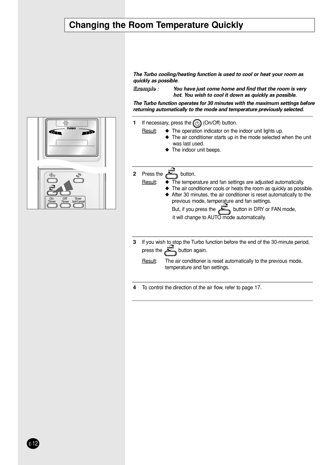 Samsung SH09AI8RX/SER, SH09AI8R/SER, SH09AI8V/SER, SH09AI8VX/SER manual Changing the Room Temperature Quickly 