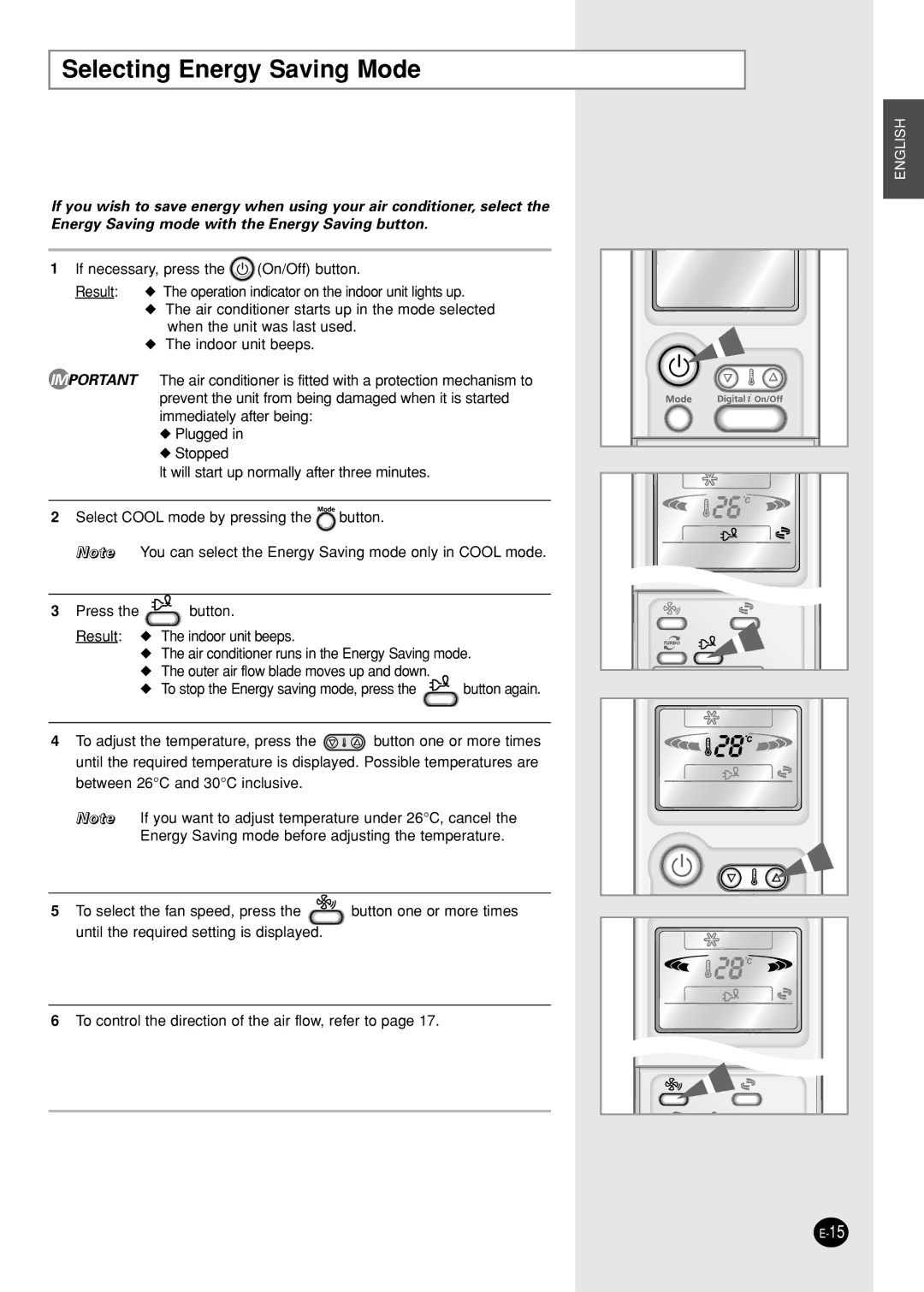 Samsung SH09AI8VX/SER, SH09AI8RX/SER, SH09AI8R/SER, SH09AI8V/SER manual Selecting Energy Saving Mode 