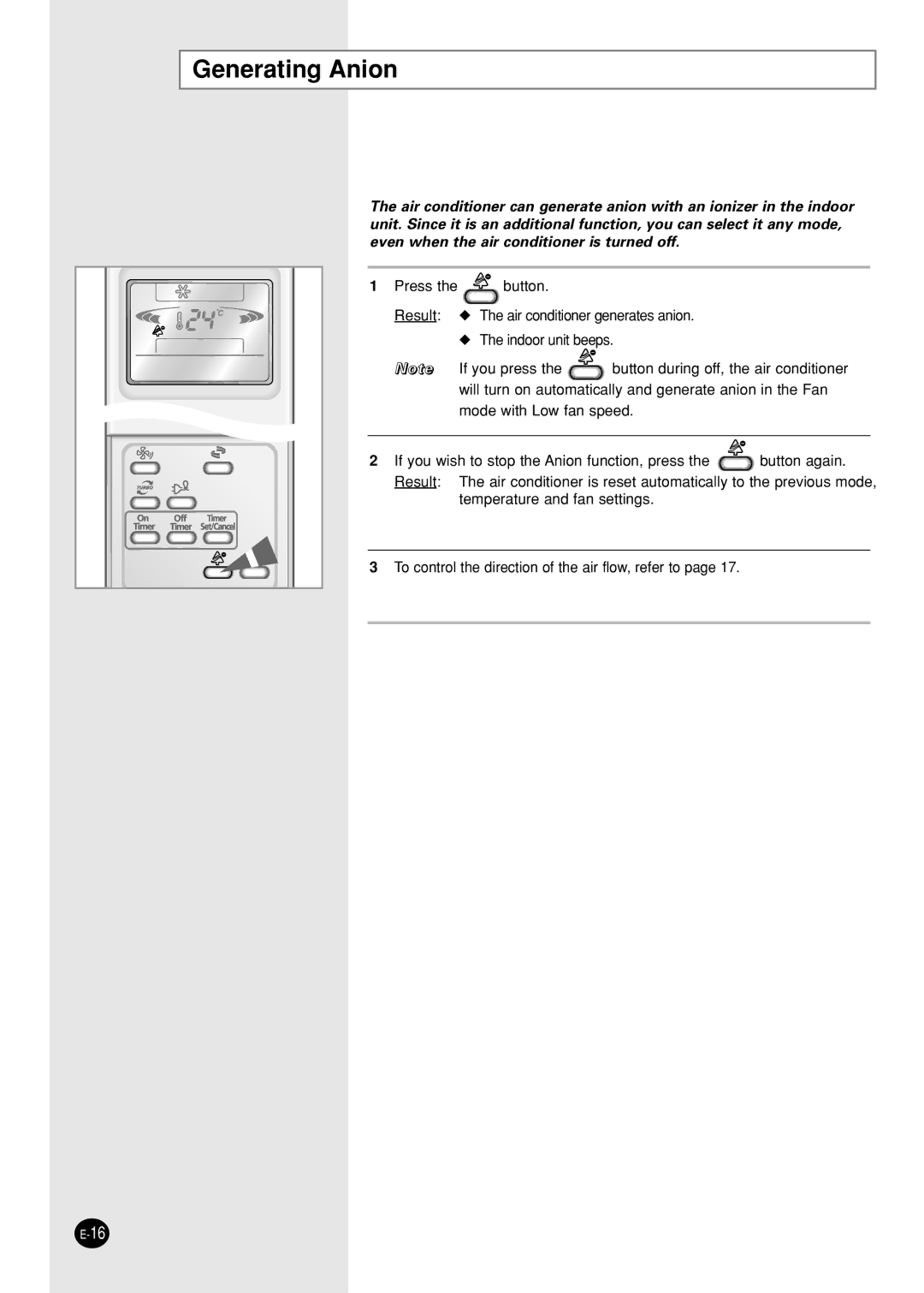 Samsung SH09AI8RX/SER, SH09AI8R/SER, SH09AI8V/SER, SH09AI8VX/SER manual Generating Anion 