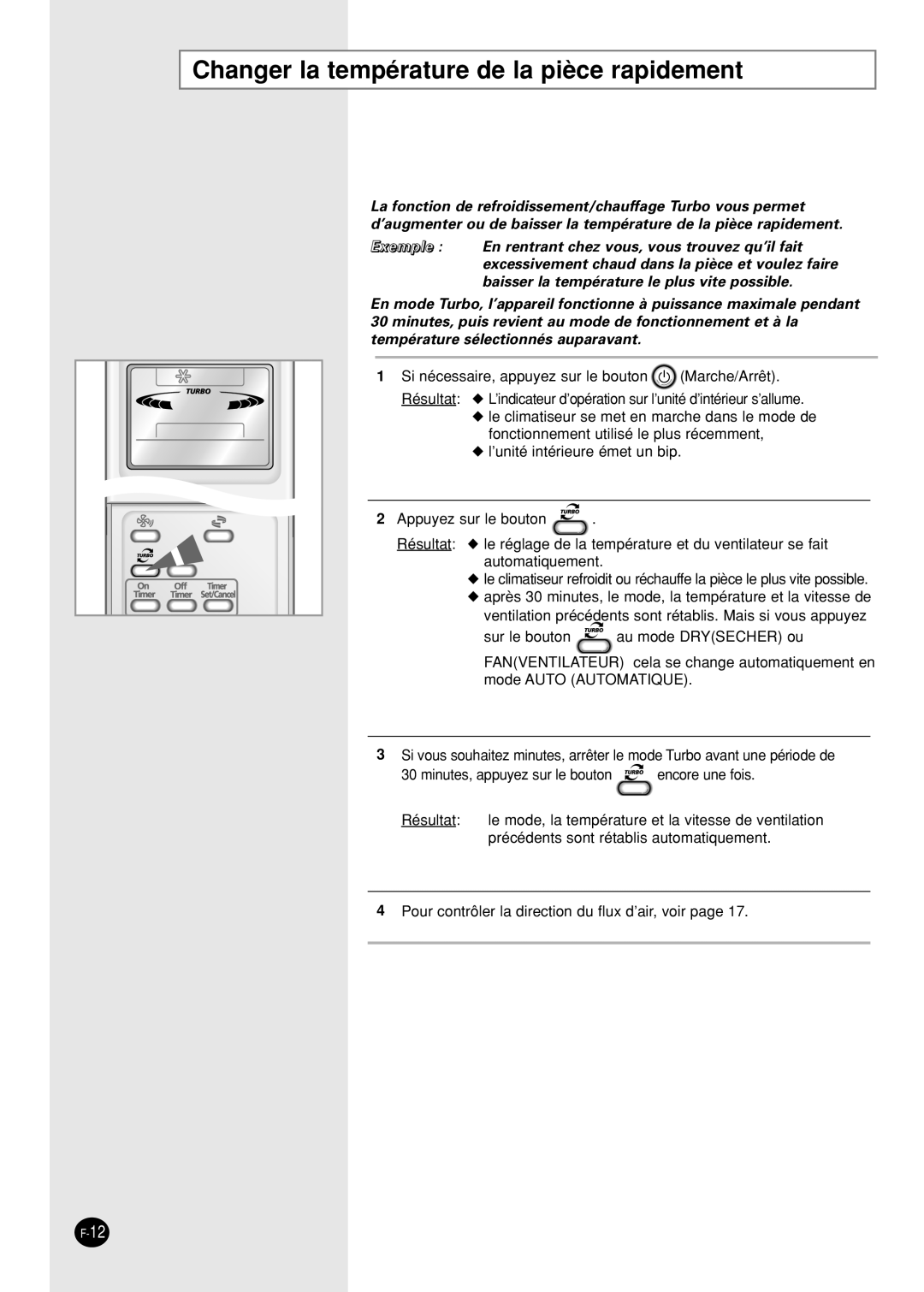 Samsung SH09AI8VX, SH09AI8RX manual Changer la température de la pièce rapidement 